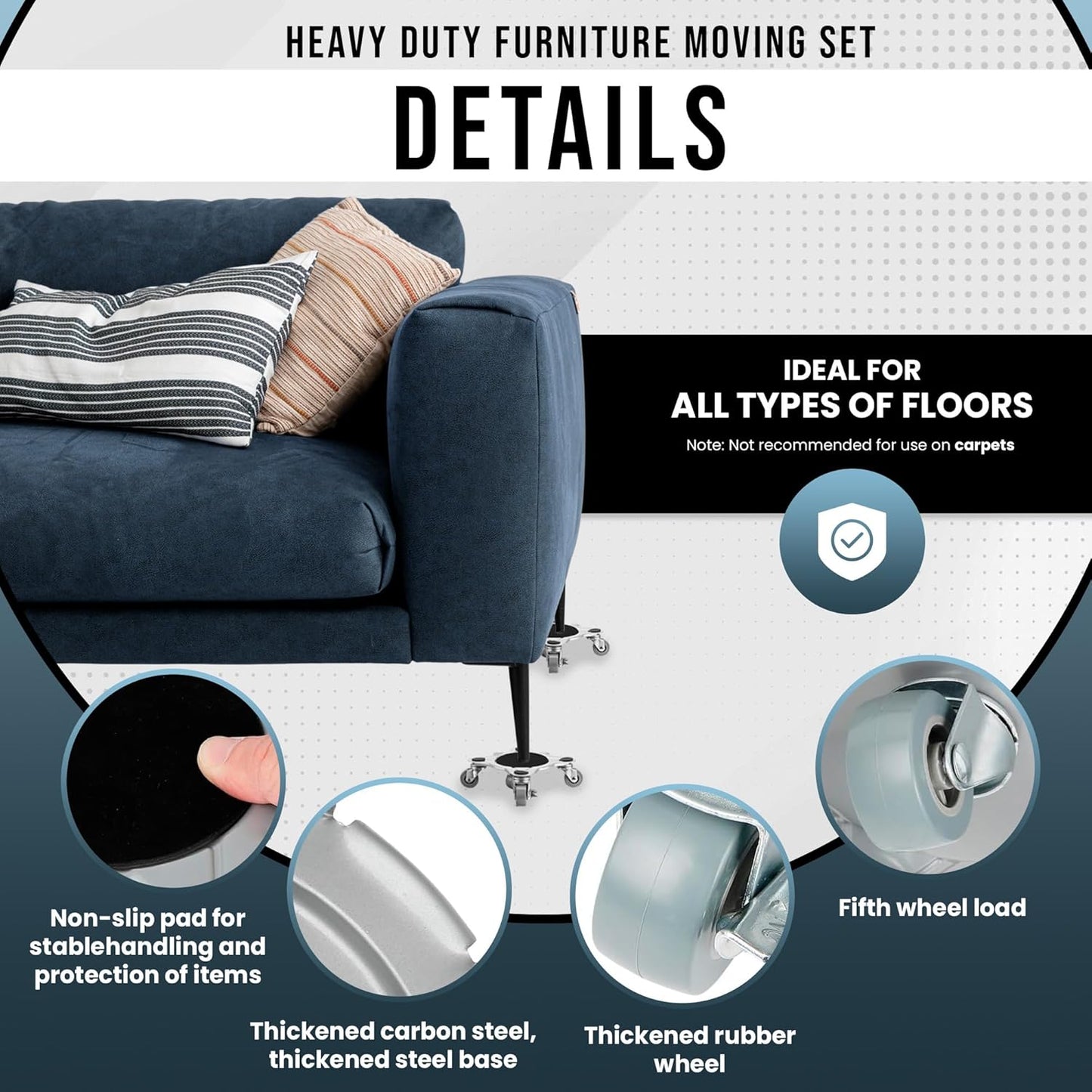 Heavy Duty Furniture Dolly Set with Lifter Tool and 5 Wheels - Capacity, 360° Rotating Wheels for Sofas, Refrigerators, and More (6000 LB)