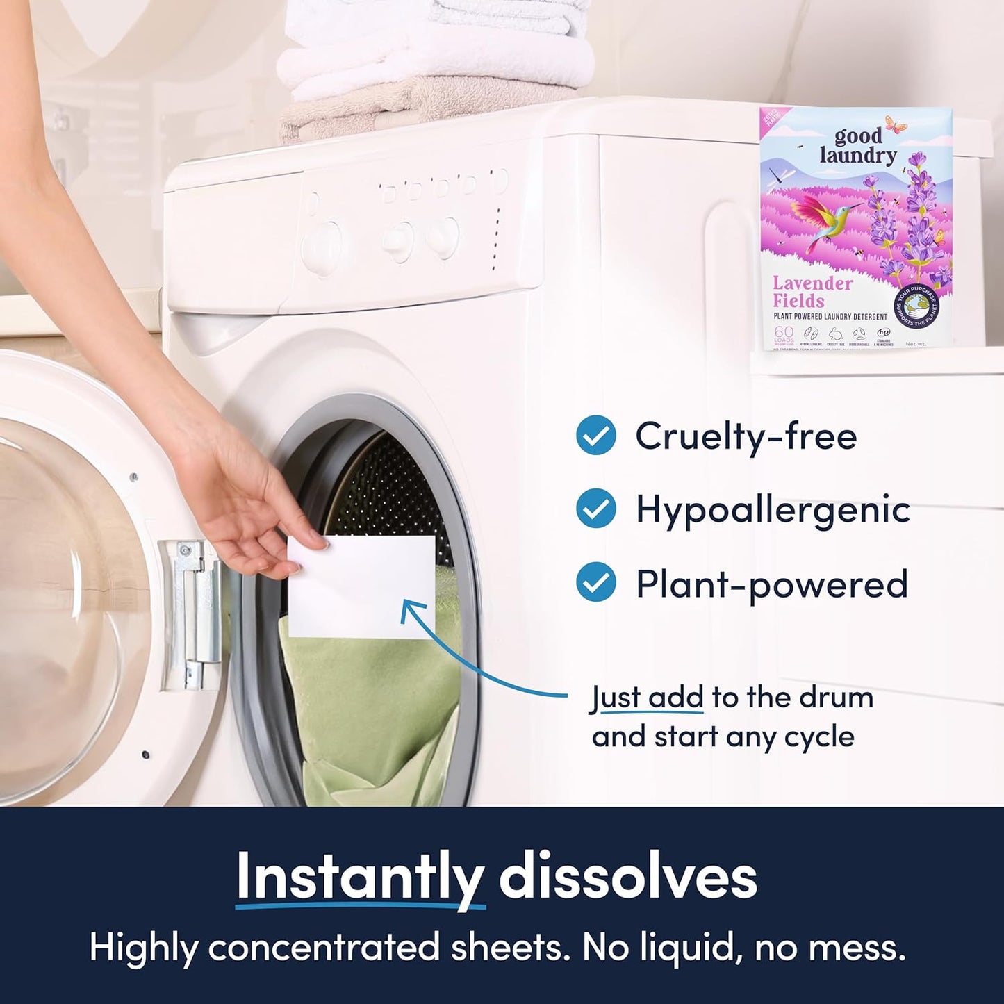 Good Laundry Bundle: Lavender Laundry Detergent Sheets (60 Loads), Scent Booster Beads (7oz) & Dryer Sheets (40ct) - Eco-Friendly, Plastic-Free, Hypoallergenic, Chemical-Free