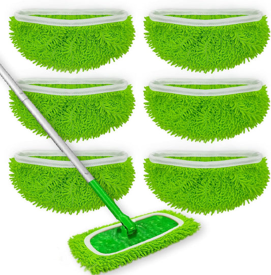 6Pack Reusable Microfiber Mop Pads for Swiffer Sweeper - Wet & Dry Cleaning Cloths - Mop Head Replacement Washable Refills for Household Floors