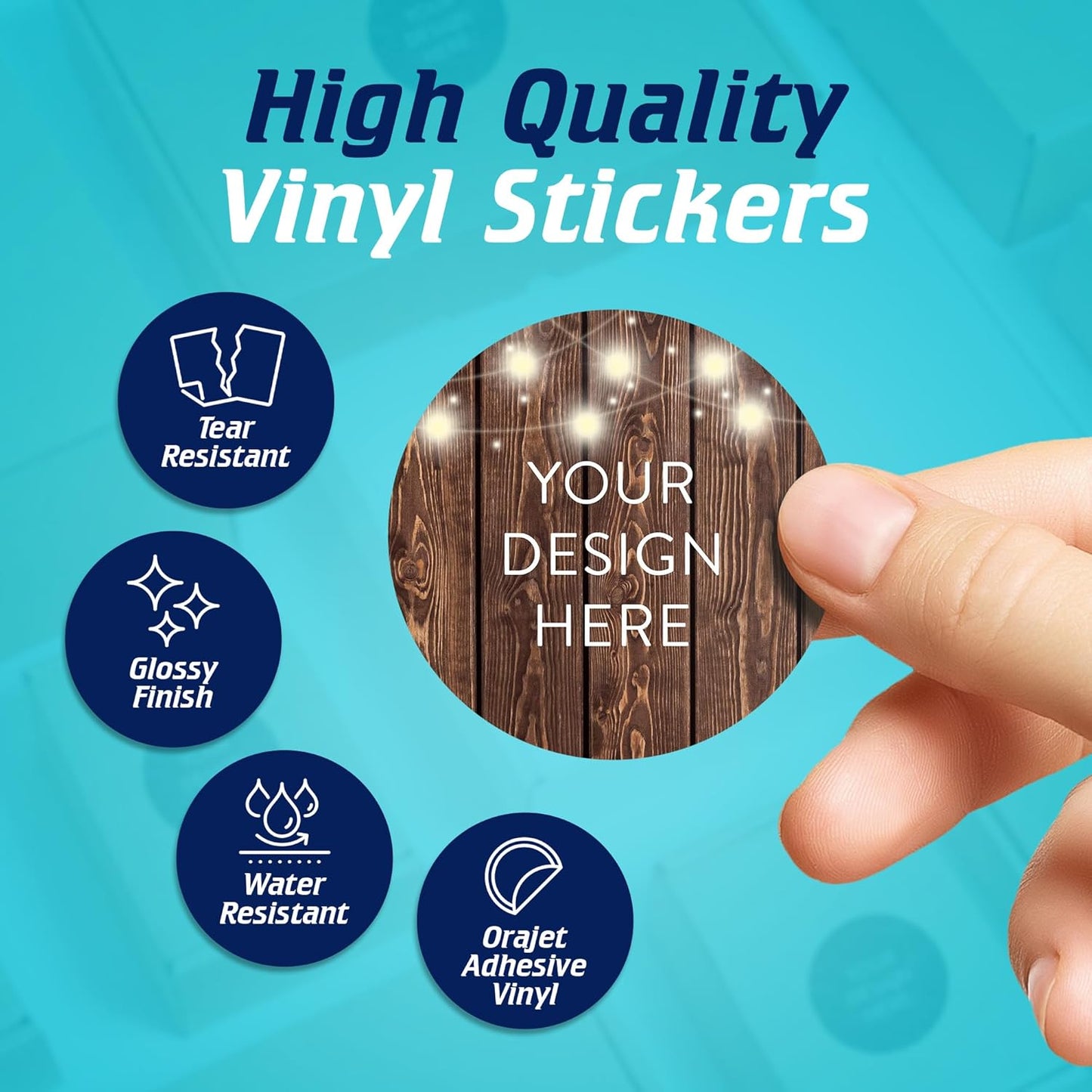 5-1000 Custom Vinyl Stickers - Upload Your own Image, Text, Design, Logo - Personalized Logo Labels for Handmade, Packaging, Bottle, Jars, Candle, Brand Stickers (Wood Lights, 2x2)