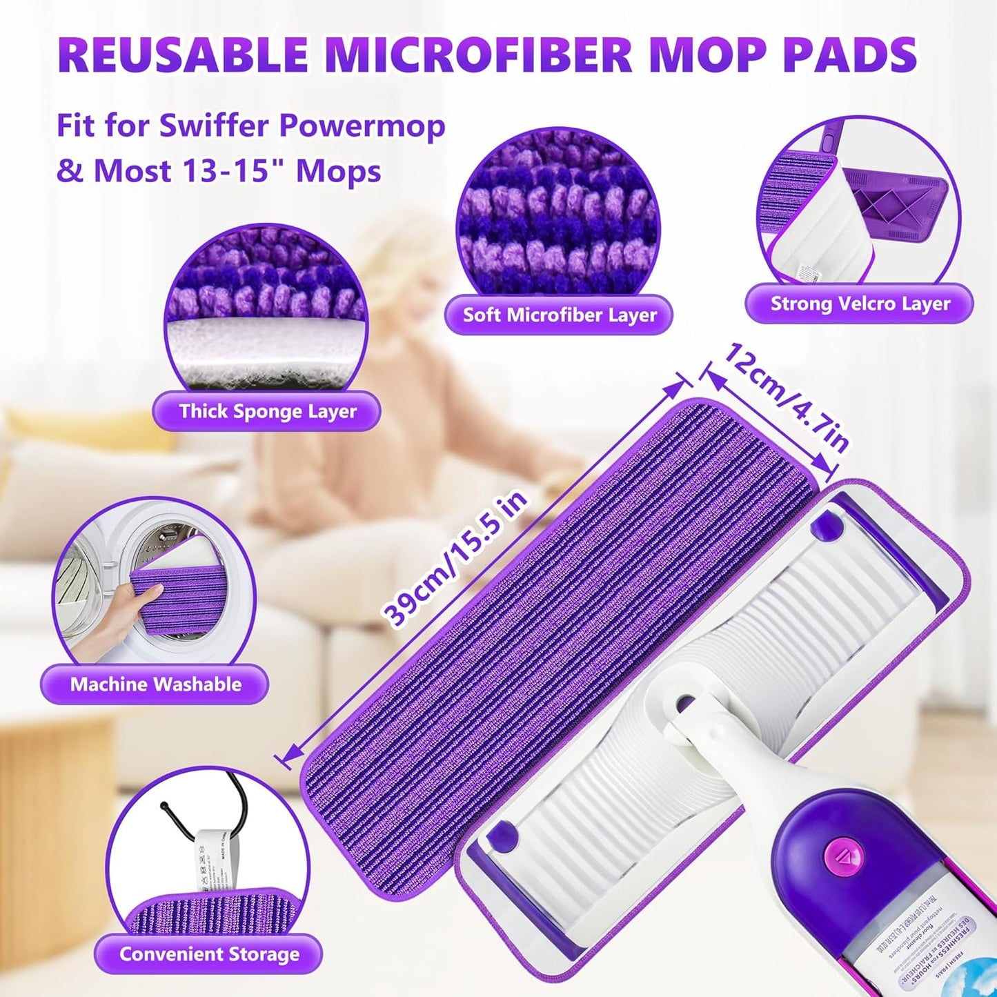 Microfiber Mops for Floor Cleaning - BPAWA Flat Floor Mop with 4 Reusable Washable Pads fit for Swiffer Powermop Kitchen Wet Dry Dust Mop for Hardwood Laminate Wood Tile Ceramic Vinyl Wall Floors