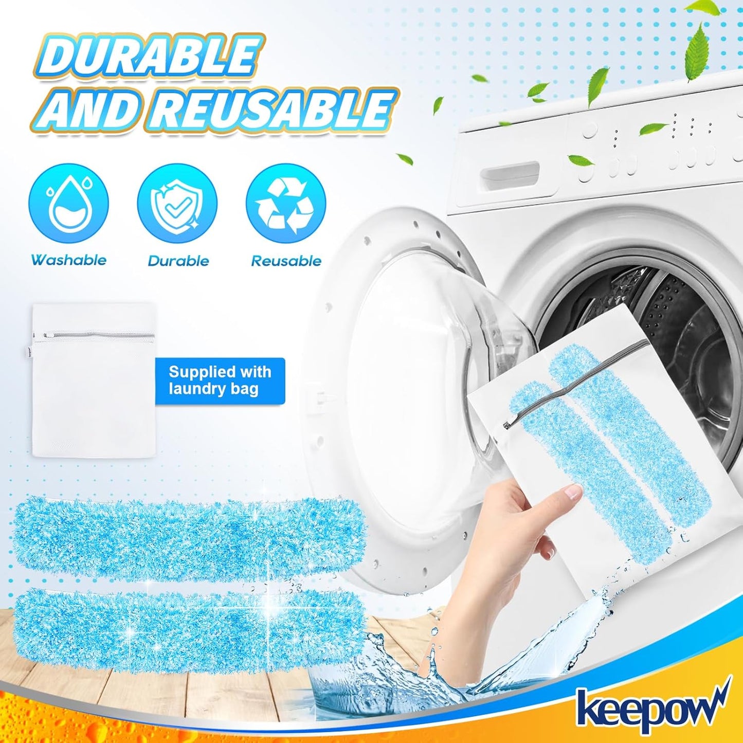 KEEPOW 14" Microfiber Window Scrubber Refill Replacement Compatible with MR.SIGA, Compatible with Ettore Professional Window Cleaning, Reusable & Washable Window Squeegee for Home (4 Pack)