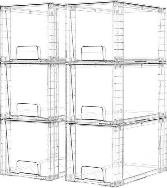 Vtopmart 6 Pack Large Stackable Storage Drawers,Easily Assemble Acrylic Bathroom Closet Undersink Organizers and Storage,Plastic Bins for Kitchen Cabinets,Pantry,Makeup,Medicine Organization