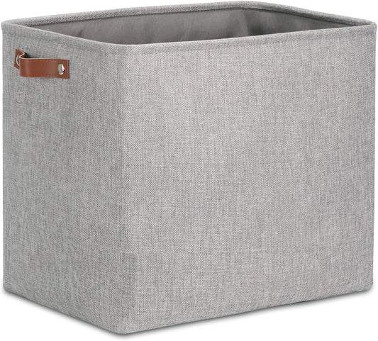 DULLEMELO Large Collapsible Storage Basket/Bin with Sturdy Leather Handles, Fabric Organizer Bin for Storage Clothes, Toys, Books, Office, Bedroom, Closet, Nursery & Laundry (Gray)