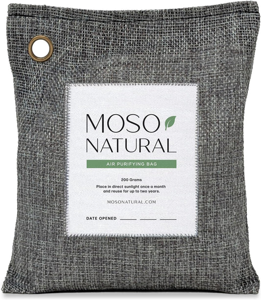Moso Natural Air Purifying Bag 200g | Premium Bamboo Charcoal Odor Absorber for Home & Car | Closet Odor Eliminator, Small Room Deodorizer & Car Air Freshener | Long Lasting Charcoal Bags Cover 90sqft