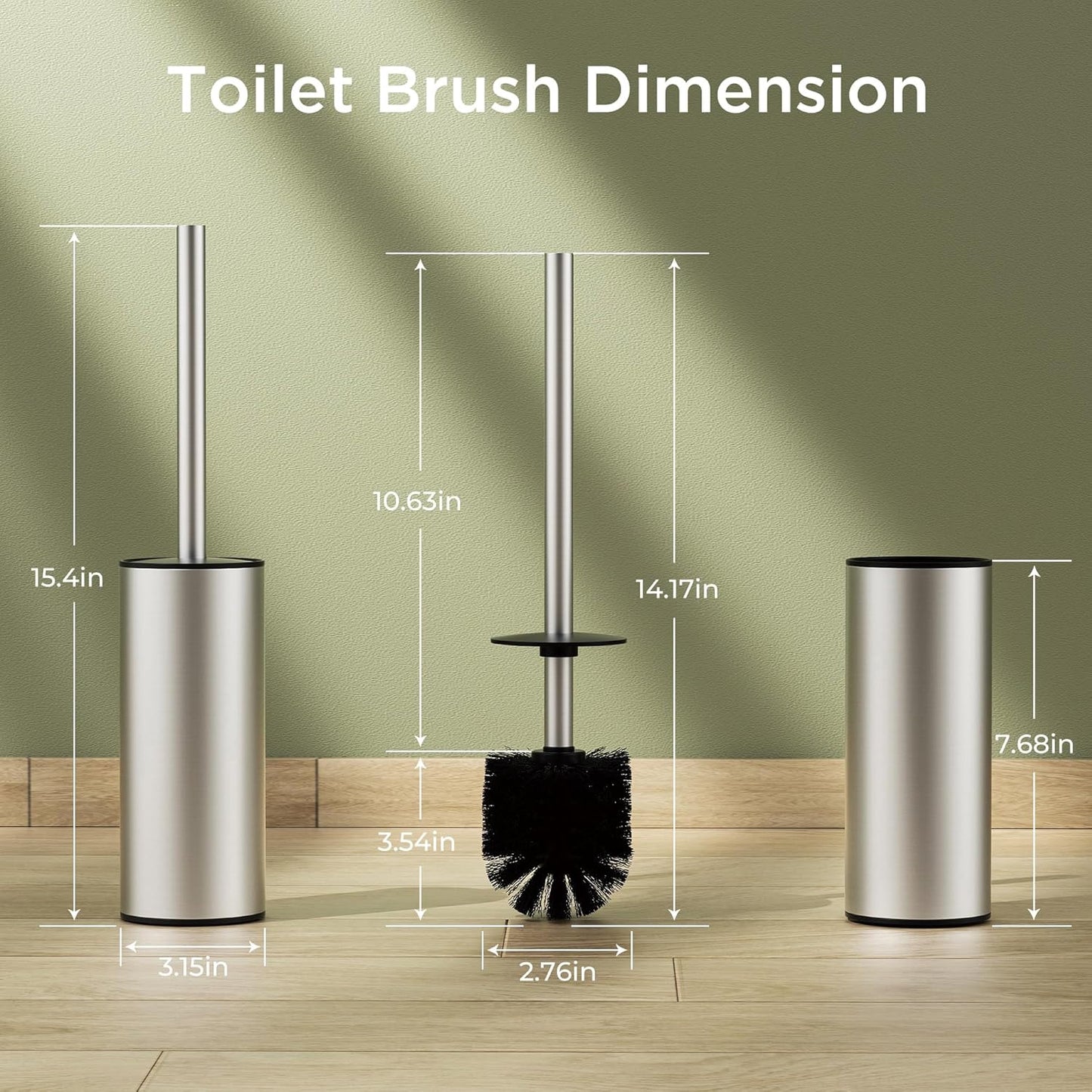 Toilet Brush and Holder Set, Toilet Bowl Brush with Heavy Duty 304 Stainless Steel Base and Extra Long Handle, Toilet Bowl Cleaners Brush for Bathroom (Stainless Steel)
