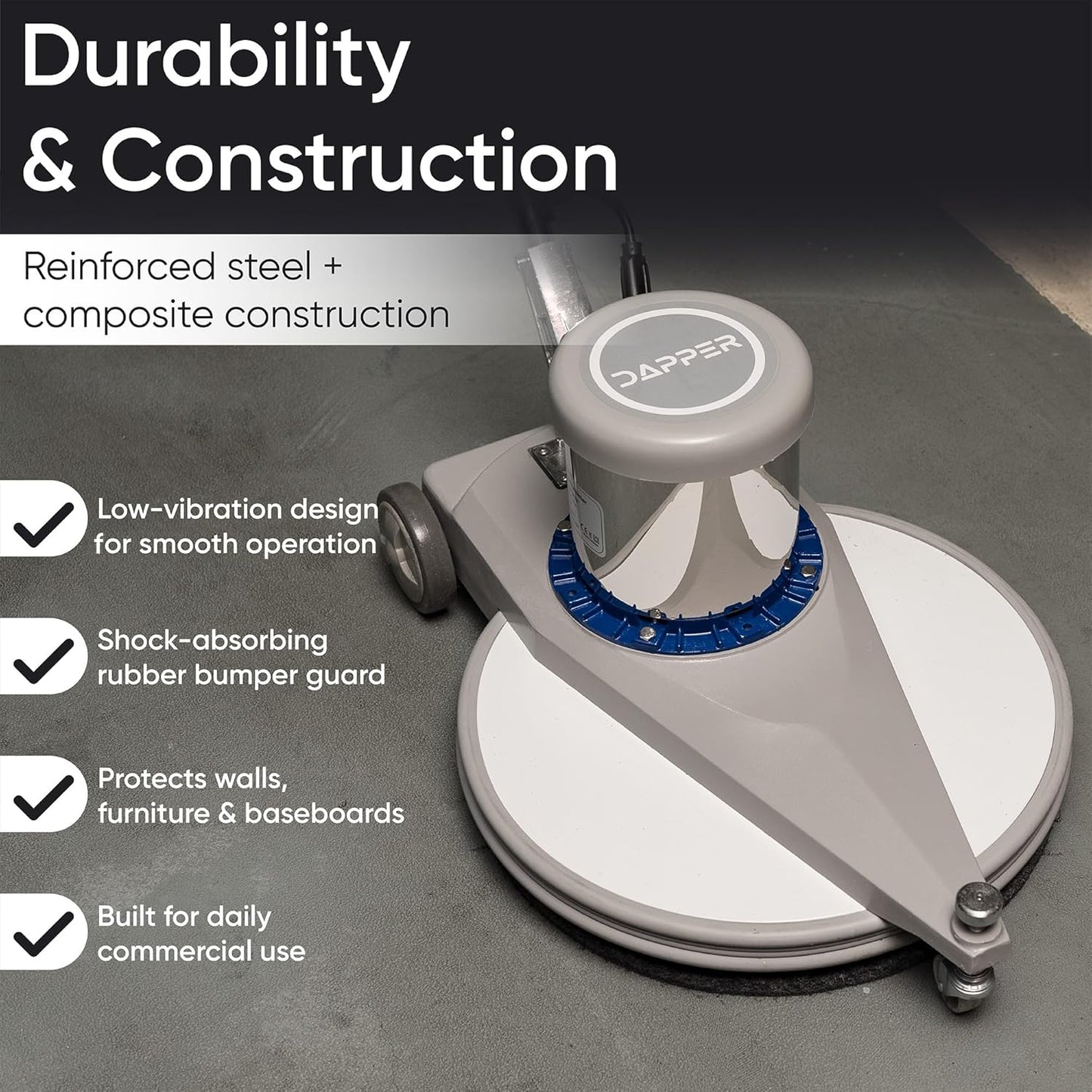 20" High-Speed Commercial Floor Burnisher, 1.5 HP, 1500 RPM, 40ft Cord, Rubber Bumper Guard, with Red, White & Black Pads for Cleaning, Polishing & Stripping