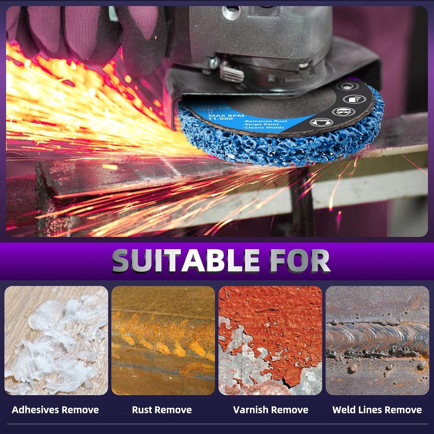 12 Pack Strip Discs 4 inch Stripping Wheel for Angle Grinder Clean and Remove Paint Coating Rust Welds Oxidation for Metal and Wood (4" x 5/8")