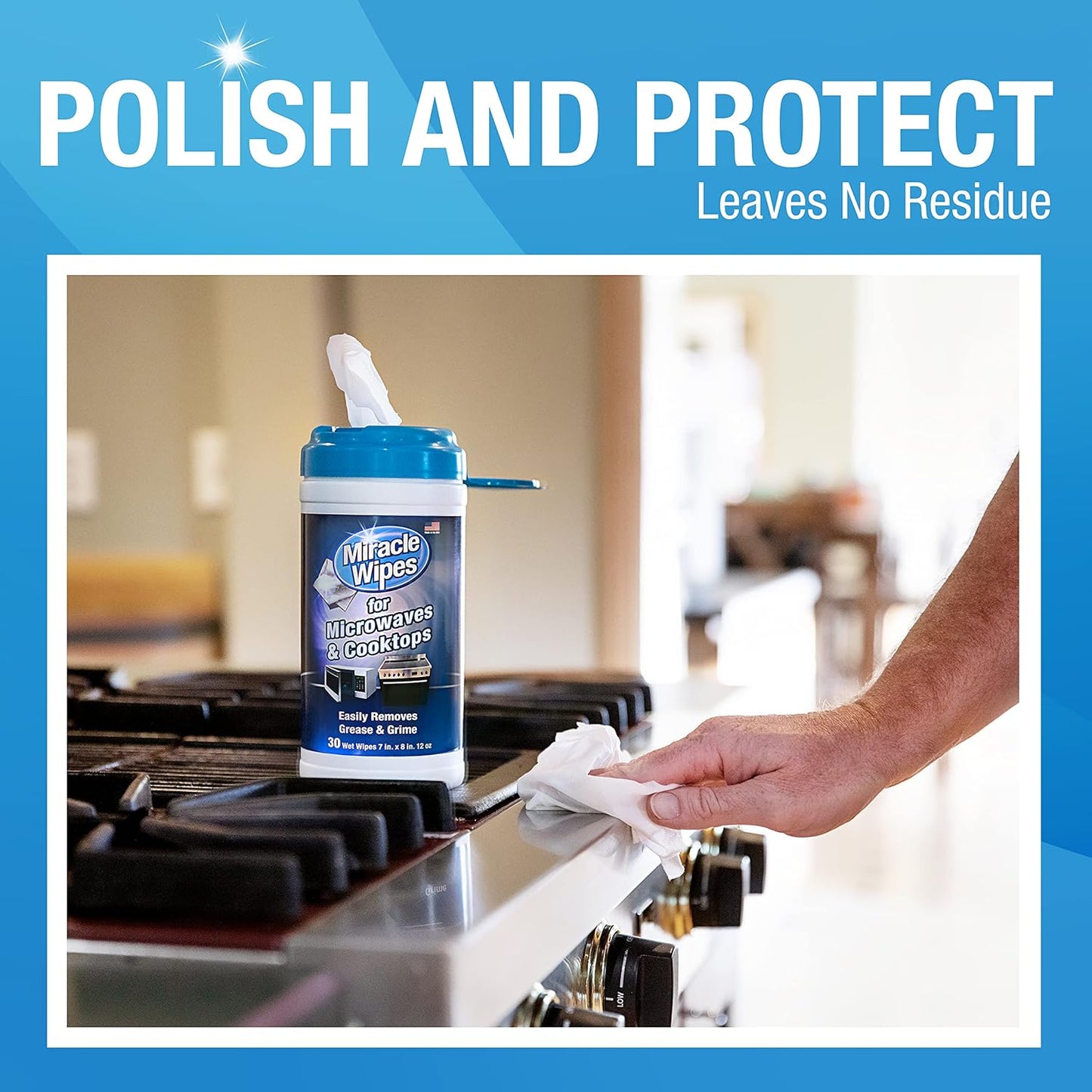 MiracleWipes for Microwaves and Cooktops, Easily Removes Food and Grime Buildup, Safe and Convenient Stove Top Cleaner, Great for Home and Kitchen Use - 30 Count