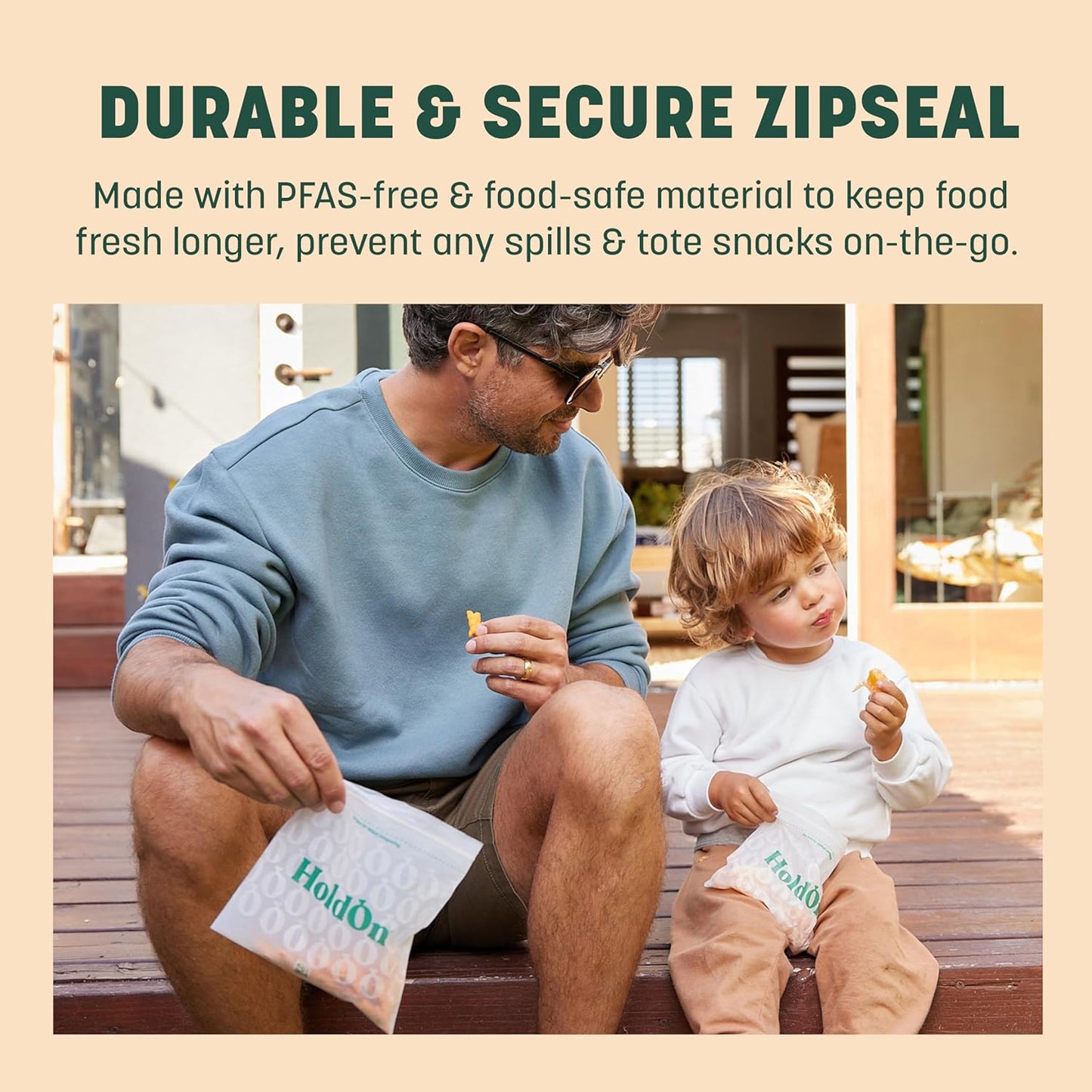 HoldOn Zipseal Sandwich Bags – Compostable, PFOA-Free, BPA-Free, Food-Safe Zip Seal Food Storage Bags With Secure Seal for Home & Travel, Freezer-safe (2-Pack, 200 bags total)