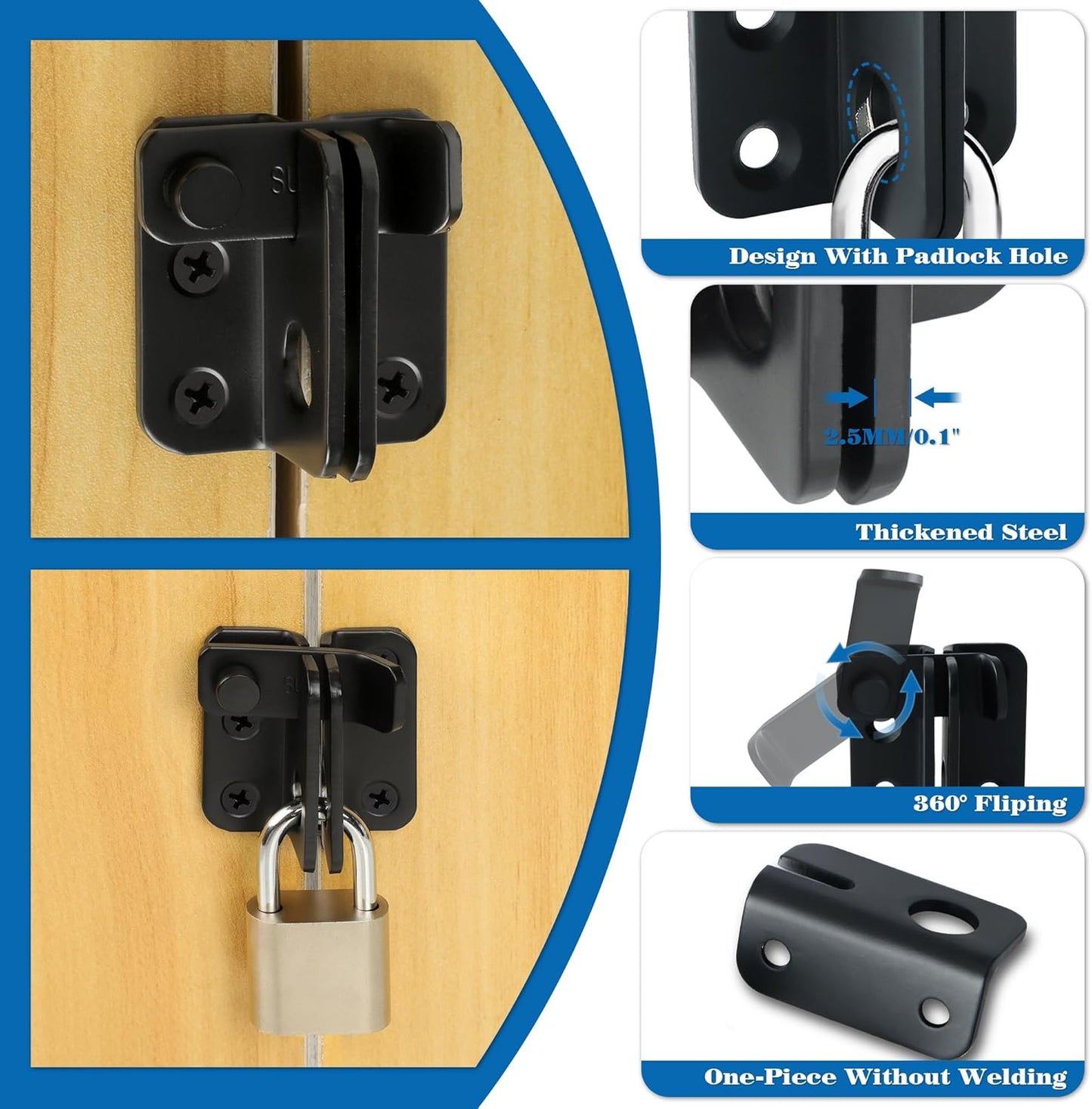 Alise Flip Latch,Gate Latches Slide Bolt Latch Safety Door Lock Catch for Barn Cabinet Pet Cage Fence Bathroom Garage Window,Heavy Duty SUS304 Stainless Steel Gate Hardware Locks,Matte Black,MS5007-B