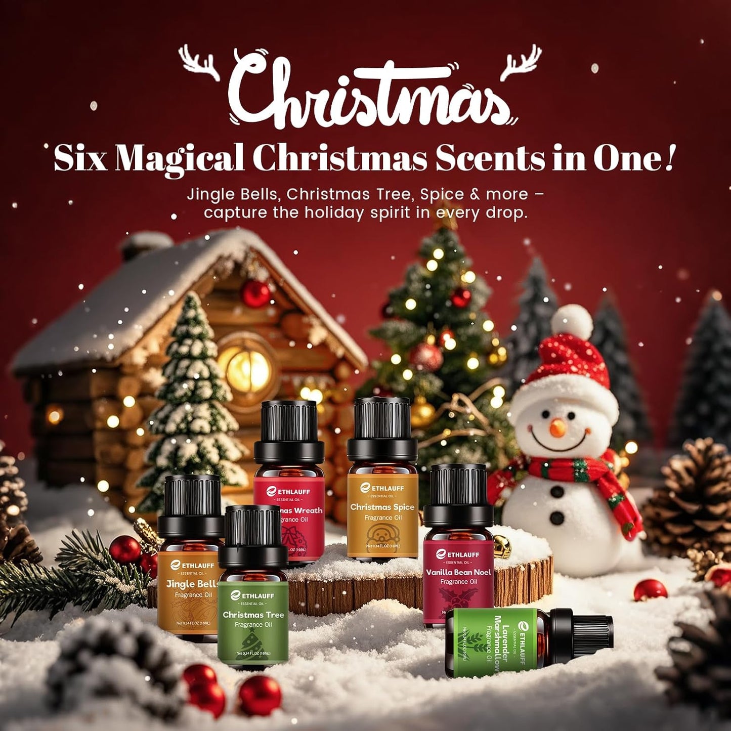 Essential Oils Set,Jingle Bells, Christmas Wreath, Christmas Tree, Christmas Spice, Vanilla Bean Noel, Lavender Marshmallow