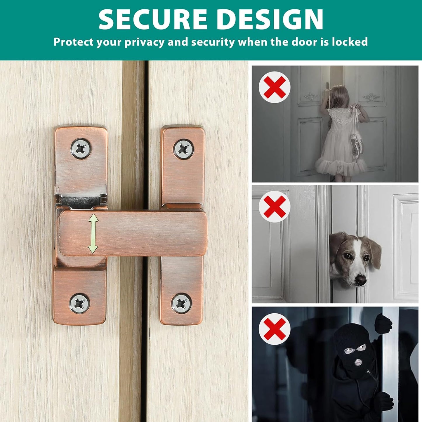 90/180 Degree Flip Latch Gate Latch, Heavy Duty Black Safety Door Lock Enhanced Security Flip Latch Lock Hardware for Interior Door Front Door Barn Garden Fence Window Bathroom Cabinet