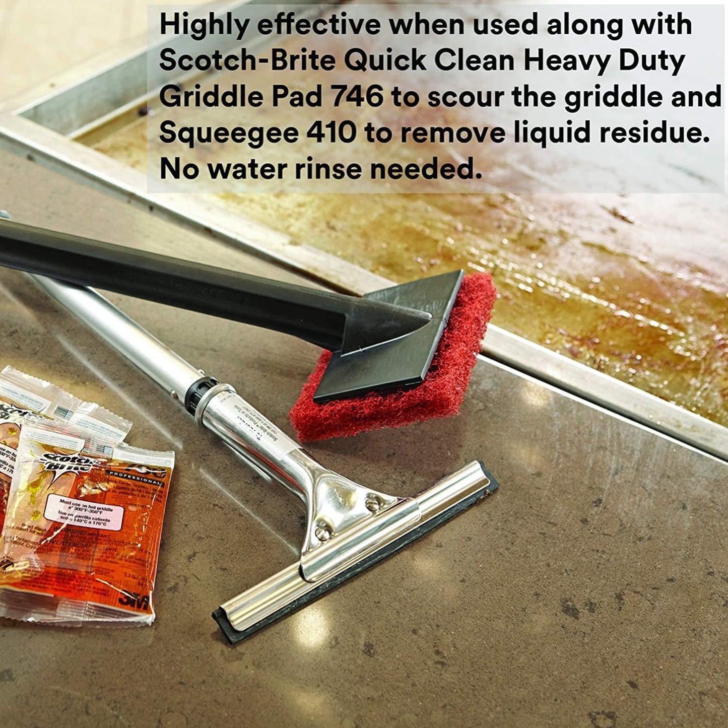 3M Scotch-Brite Griddle Cleaning, Quick Clean Heavy Duty Scour Pad, 4 in x 5.25 in, 6 Pads/Pack, For Baked On Food and Cooking Oils, Use on Hot or Cool Griddle