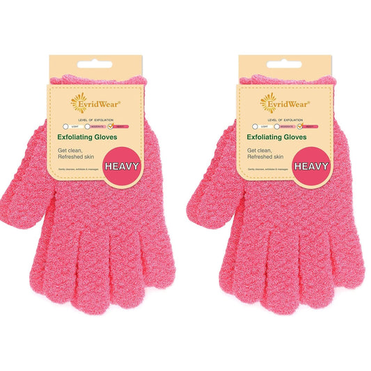 Evridwear Exfoliating Gloves for Shower, 100% Nylon Thick Soft Medium Heavy Bathing Gloves Dead Skin Remover Body Scrubber Smooth Skin with Hang Loop, 2 Pairs Heavy Hot Pink