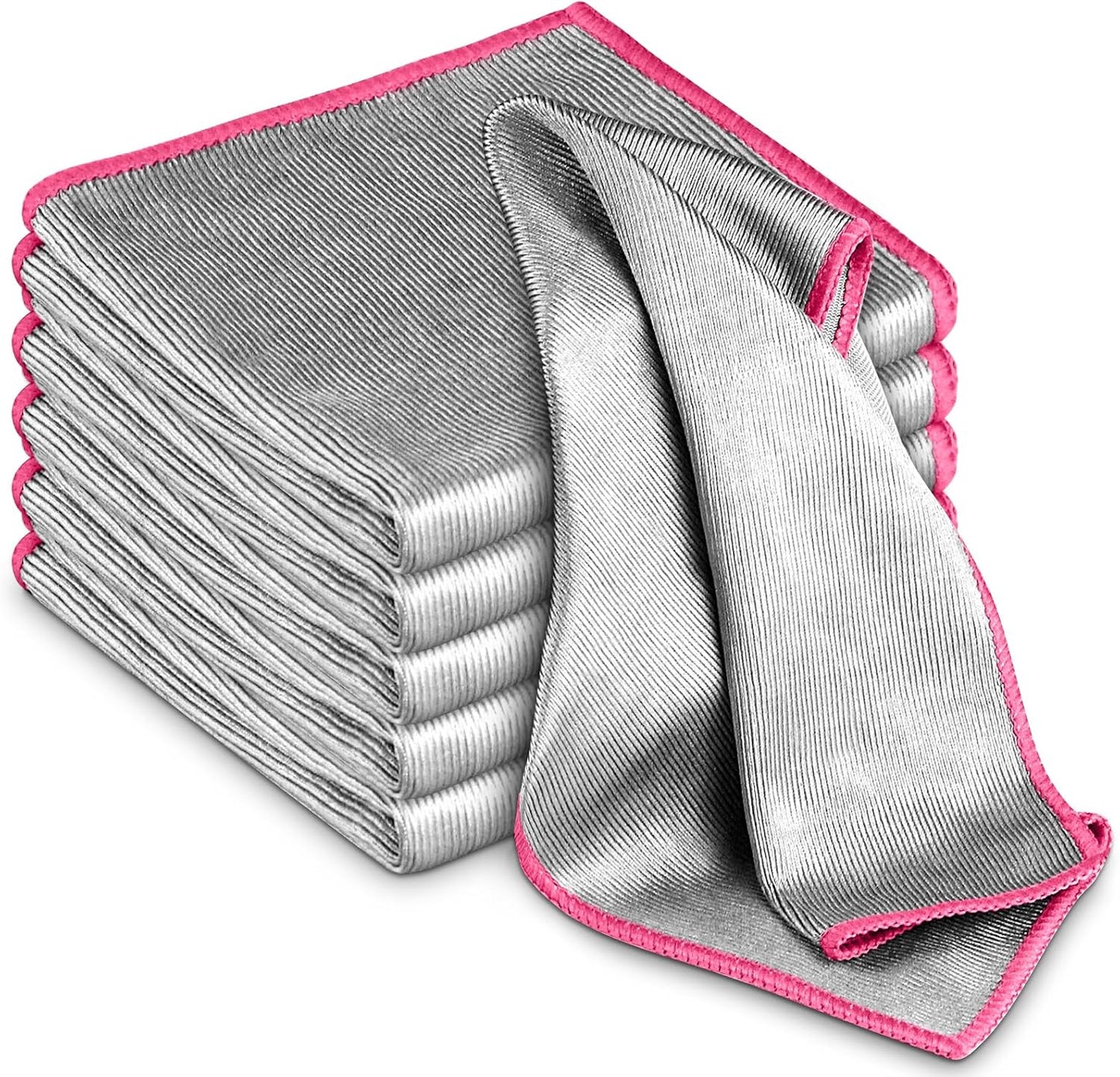 Airlab Glass Polishing Cloth Streak Free Miracle Microfiber Cleaning Cloth Lint Free Cleaning Rags for Glasses Kitchen Dish Mirrors Easy Clean, Pack of 6, 12" x 12", Sliver-Pink
