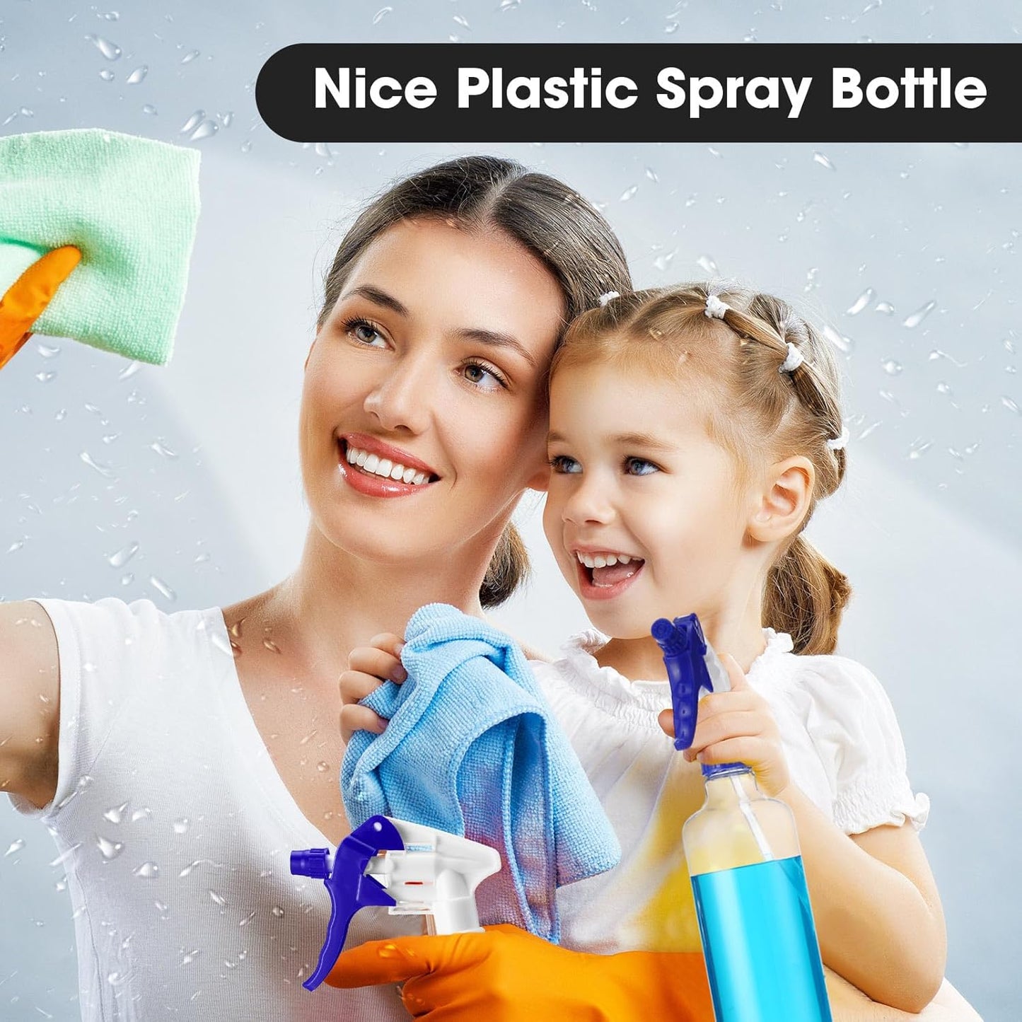 Eccliy 12 Pcs 16 Oz Plastic Spray Bottle, Adjustable Empty Reusable Sprayer for Cleaning, Planting, Water, Bathroom and Kitchen, BBQ, Commercial and Residential(Blue,Clear)