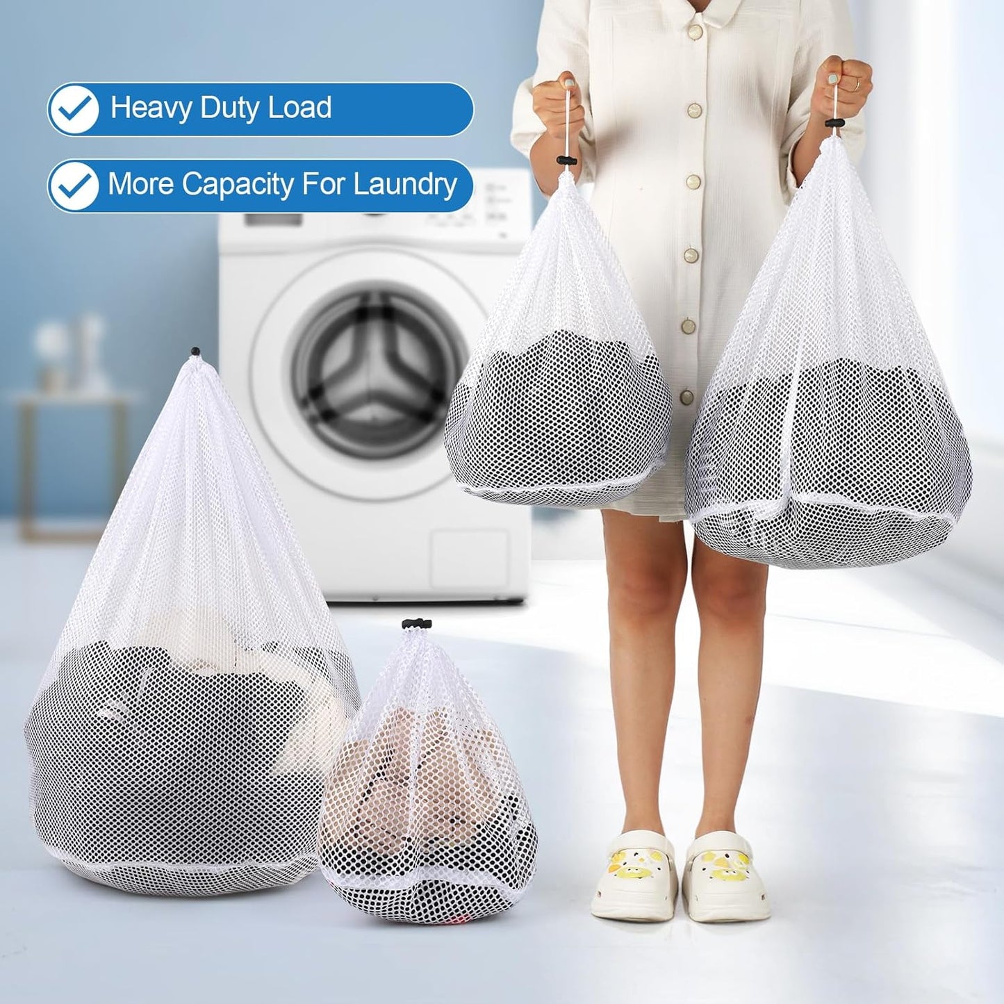 4Pcs Mesh Laundry Bags Washing Machine Mesh Wash Bags for Clothes,Underwear,Lingerie, Bed Linen with Drawstring Closure Sturdy(4 Size)