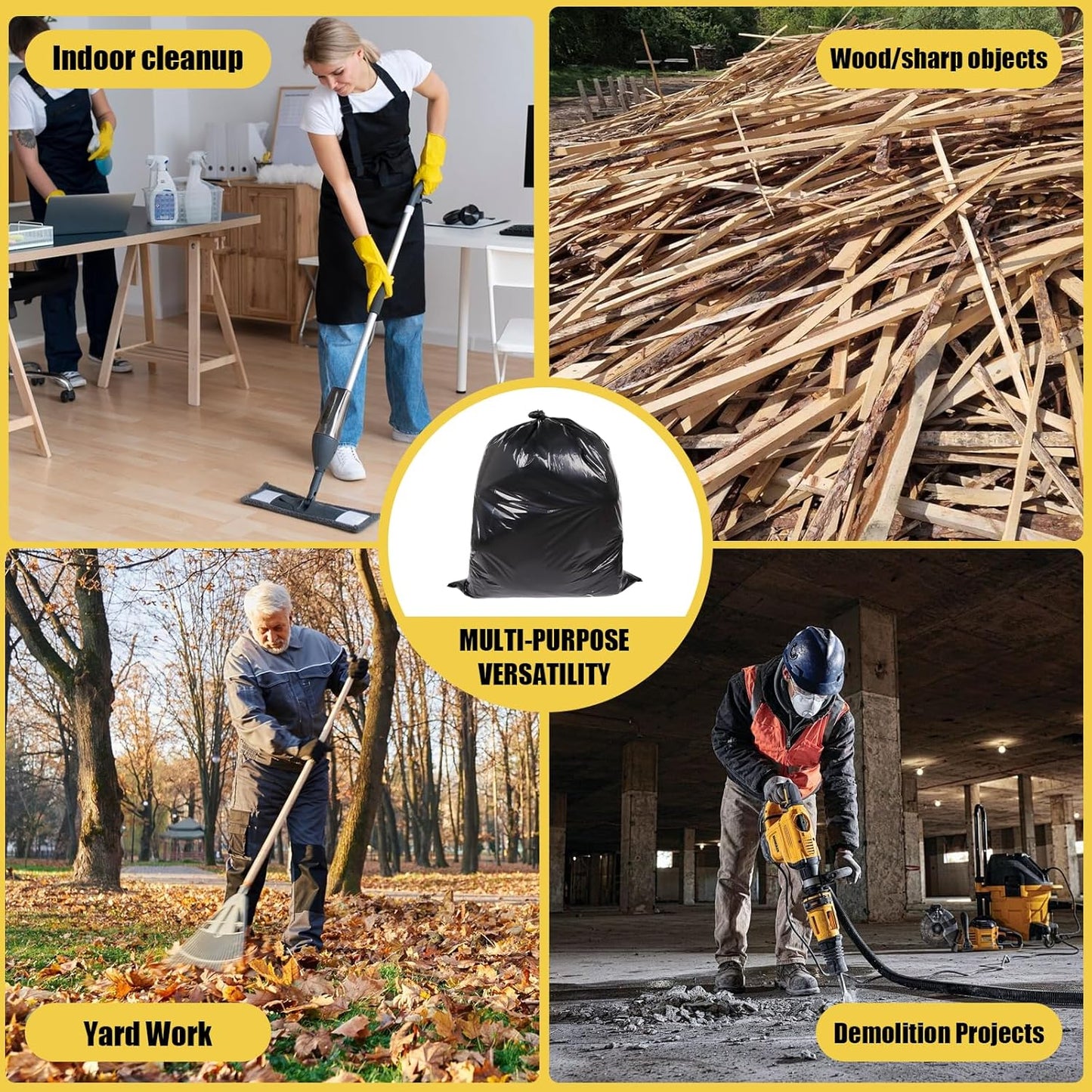 Heavy Duty Extra Large 55 Gallon Black Trash Bags, 1.92 Mil Industrial Garbage Bags for Construction, Waste Disposal,Commercial,Home Use,Out Door 20 Count