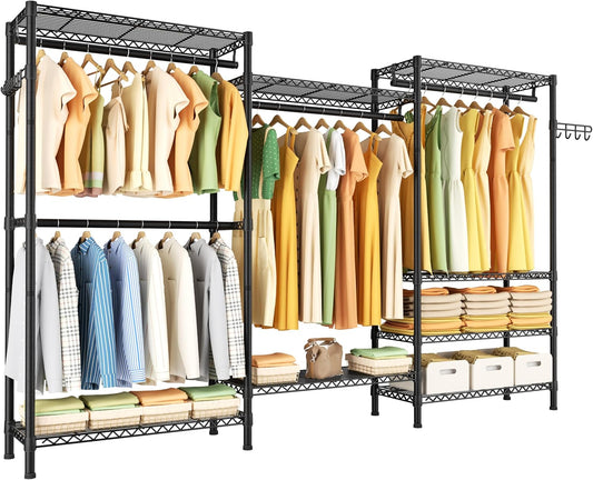 Heavy Duty Garment Rack Large Clothes Rack,Freestanding Closet Portable Clothing Rack with 8 Adjustable Wire Shelves and 4 Hang Rods,Metal Closet Storage Wardrobe Organizer System,Max Load 800lbs