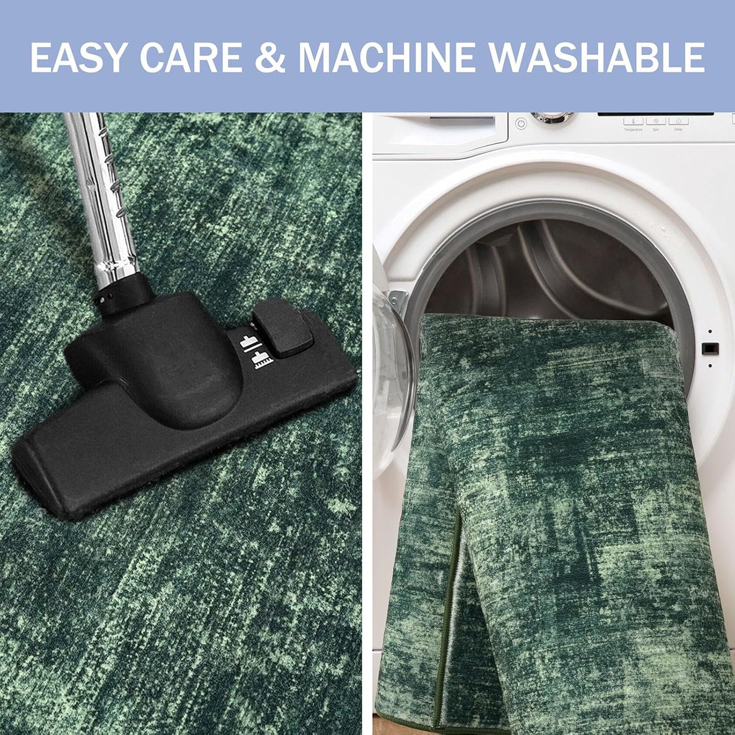 IOHOUZE Abstract Area Rugs 6x9 Ft Washable Rugs for Living Room, Non Slip Dining Room Rug, Printed Faux Wool Rugs for Bedroom, Floor Carpet for Office Nursery Playroom, Dark Green