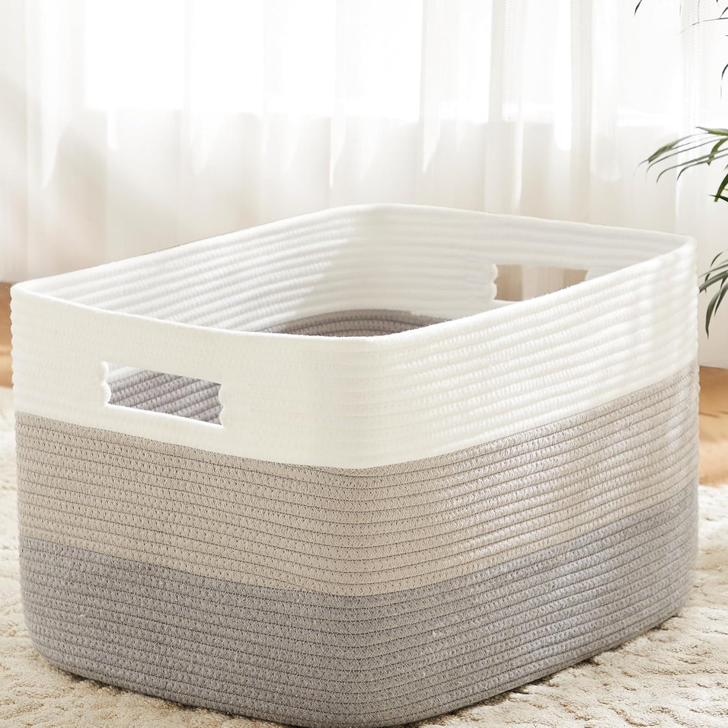 Blanket Basket,Rectangle Woven Baskets for Storage,65L Laundry Basket for Decorative Nursery Blanket,Toys,Dirty Clothes and Magazine in Shelves,Baby Room,and Living Room