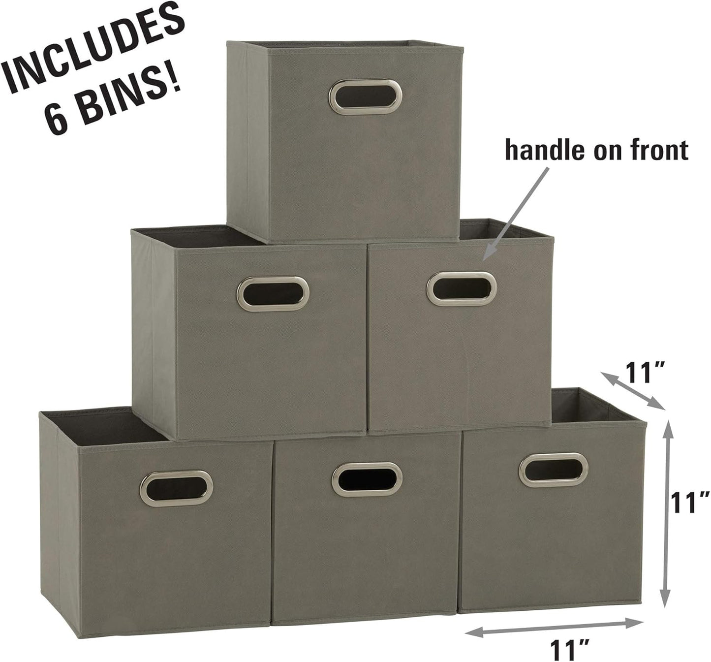 Household Essentials 84-1 Foldable Fabric Storage Bins | Set of 6 Cubby Cubes with Handles | Gray (Pack of 6)