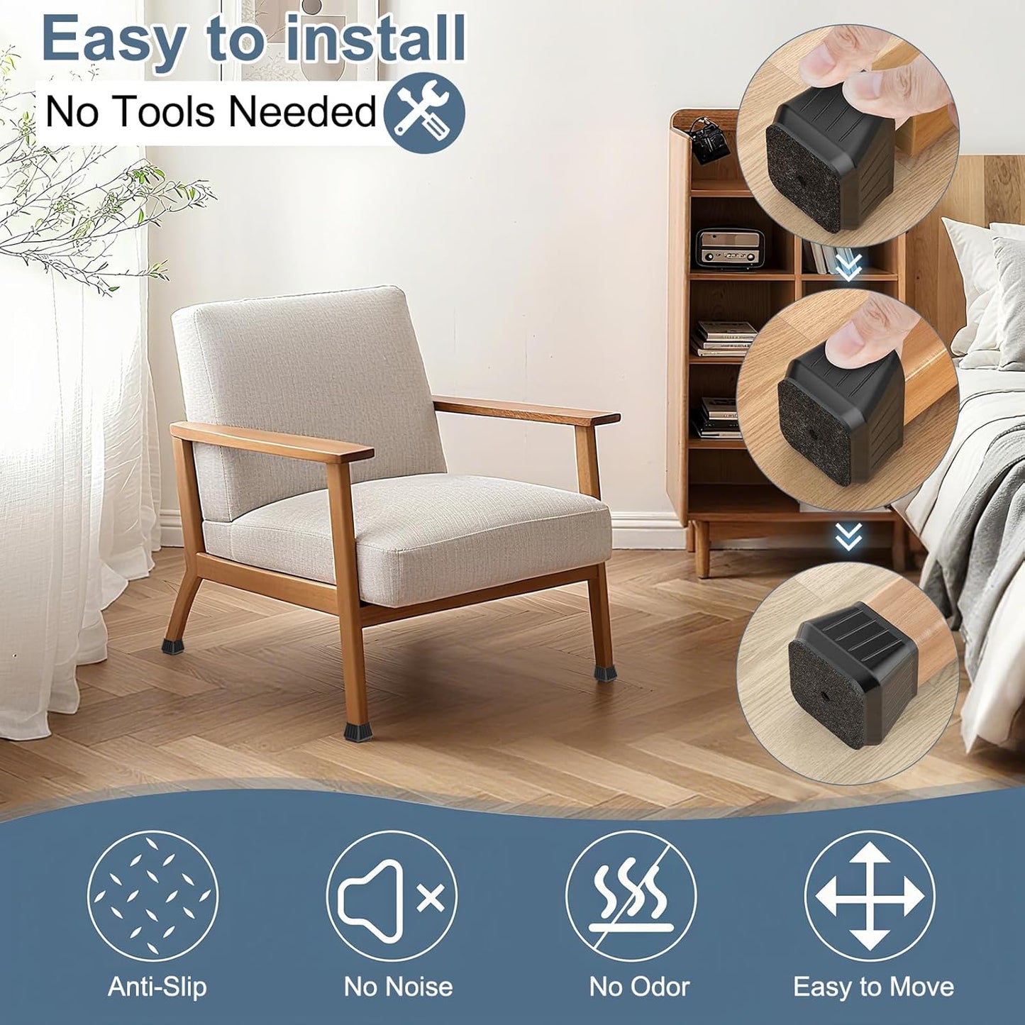 24PCS Square Chair Leg Floor Protectors for Hardwood Floors, Thicken Rubber Chair Leg Cap Covers, Non Slip Furniture Leg Pads to Protect Wood Tile Floors from Scratches and Reduce Noise