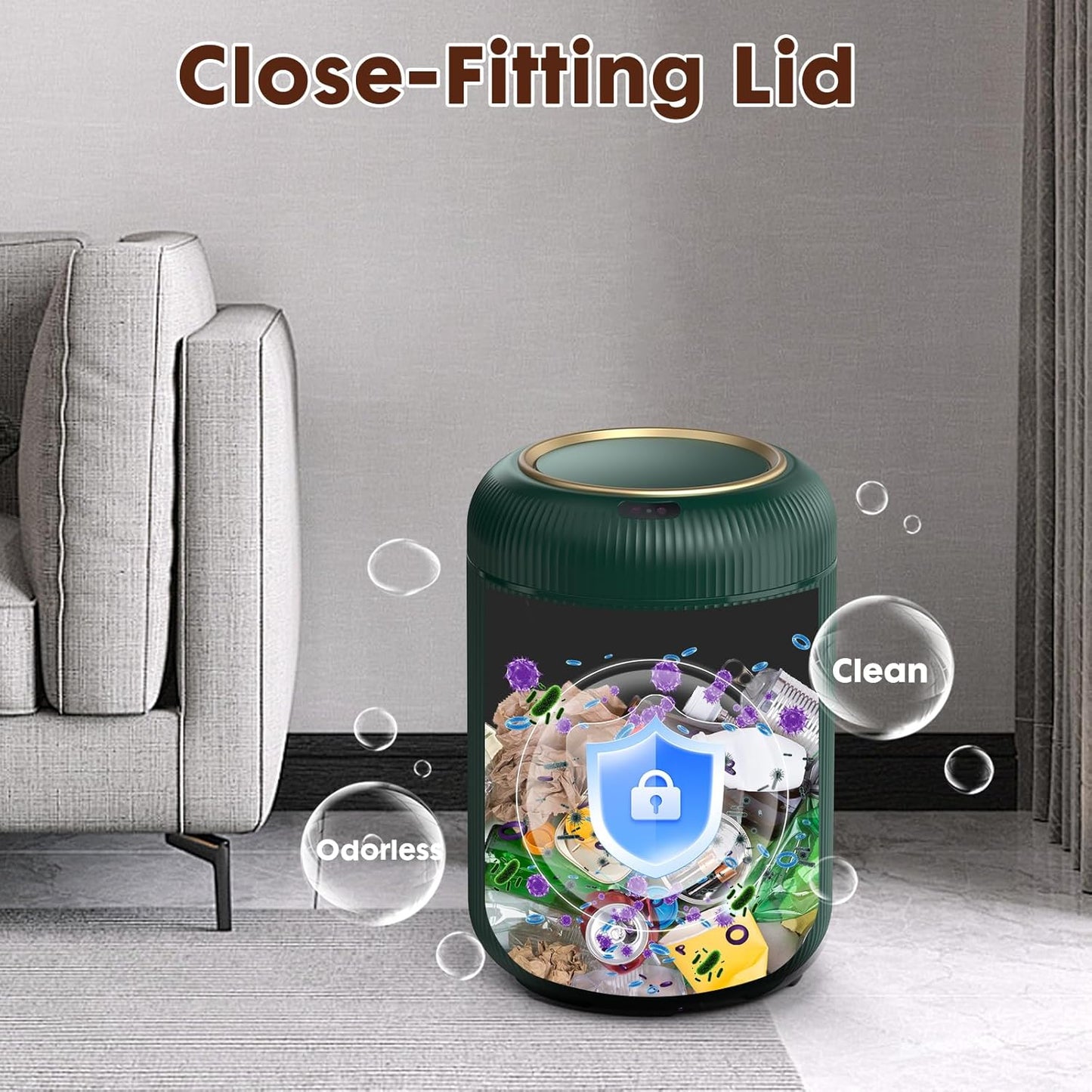 Procade Automatic Motion Sensor Bathroom Trash Can with Lid, 3 Gallon Touchless Trash Bin, Smart Plastic Garbage Can Small Green Wastebasket for Toilet, Office, rv, Bedroom, Living Room