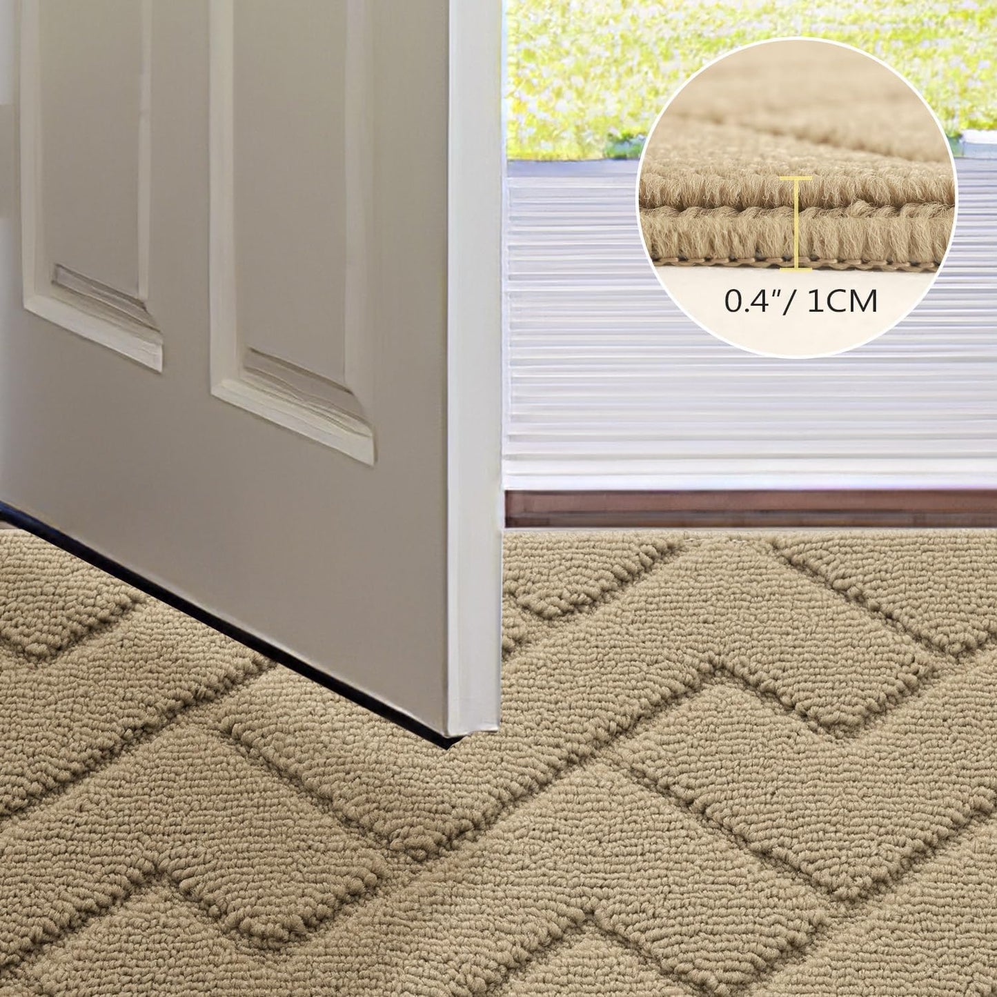 hicorfe Front Door Mat Outside Entrance,32"x40" Absorbent Muddy Dirt Resist Welcome Door Mats Outdoor Indoor,Stain and Fade Resistant,Non Slip Backing Entry Mat Doormat for Entryway(Beige)
