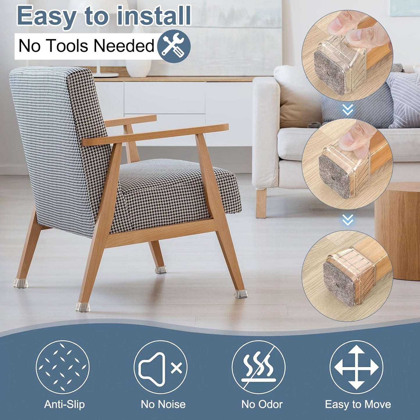 24PCS Square Chair Leg Floor Protectors for Hardwood Floors, Thicken Rubber Chair Leg Cap Covers, Non Slip Furniture Leg Pads to Protect Wood Tile Floors from Scratches and Reduce Noise