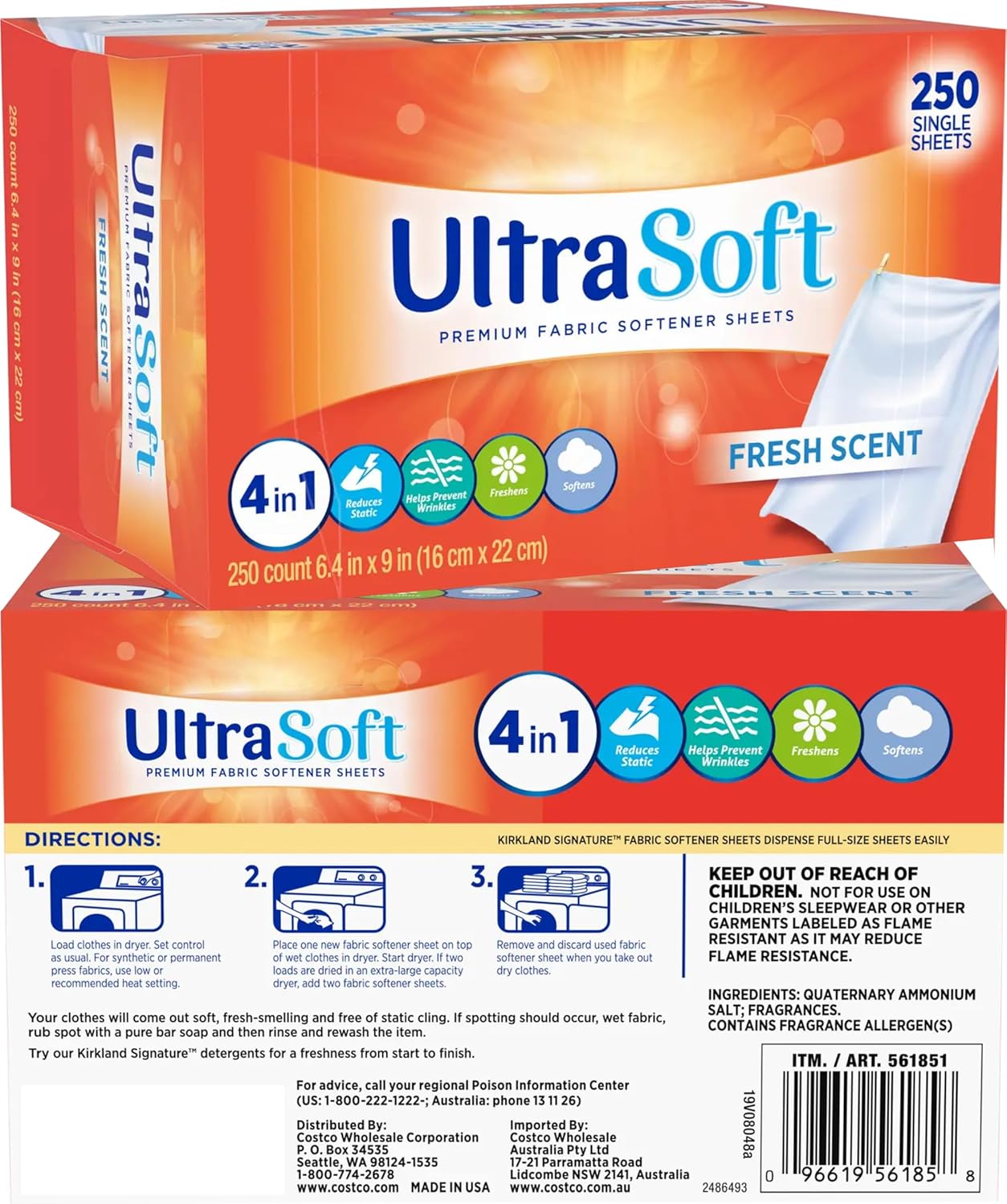 4 in 1 Laundry Dryer Sheets (6.4"x9") 1000 PCS,Household Premium Fabric Softener Fresh Scent,Made in USA,Drive Clothes Ultra Soft,Reduce Static Cling,Help Repel Pet Hair,Easy Dispenser Box Packaging