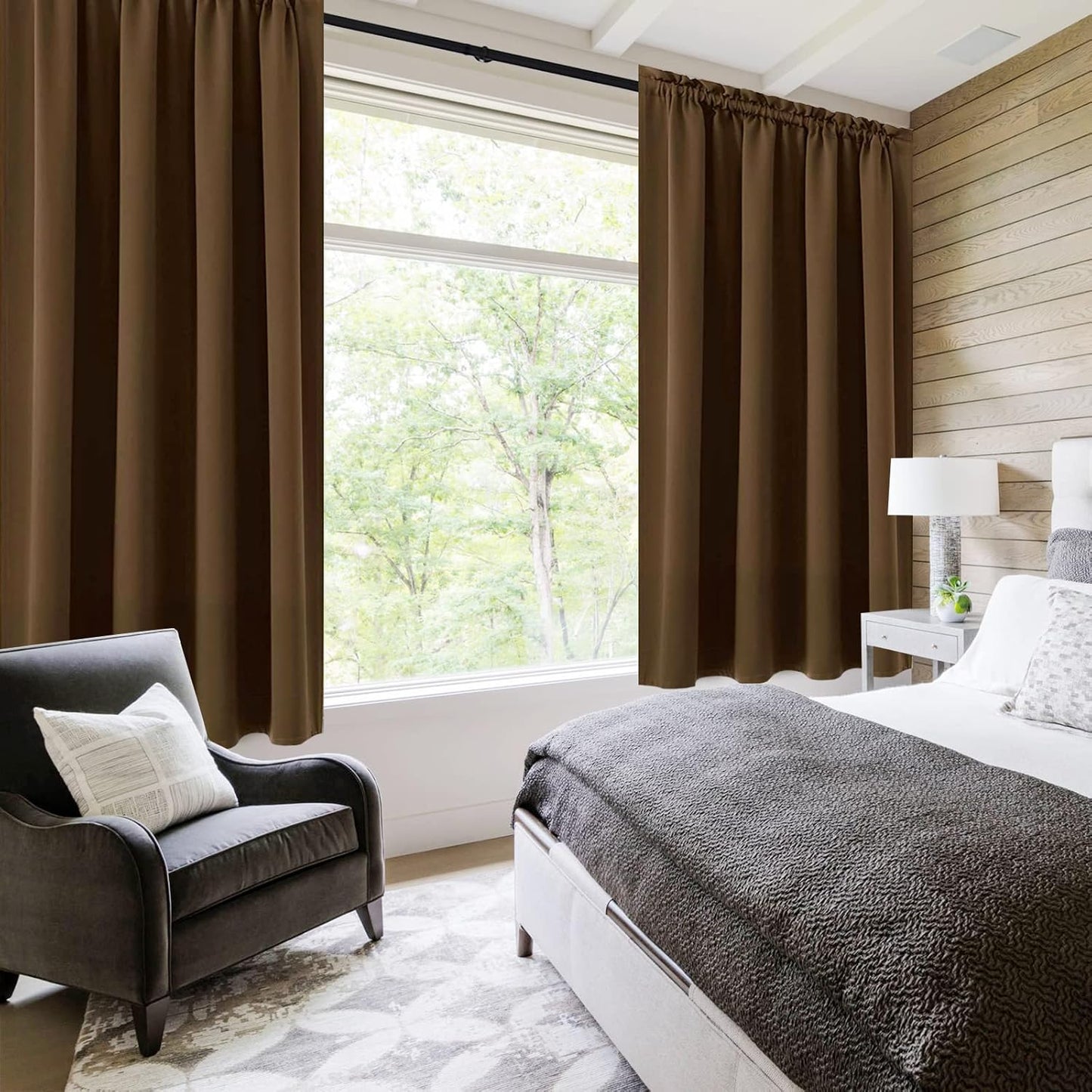 DWCN Blackout Curtains Room Darkening Thermal Insulated Bedroom Curtains Window Curtain Panels, 52 x 54 inches Long, Set of 2 Brown Rod Pocket Drapes