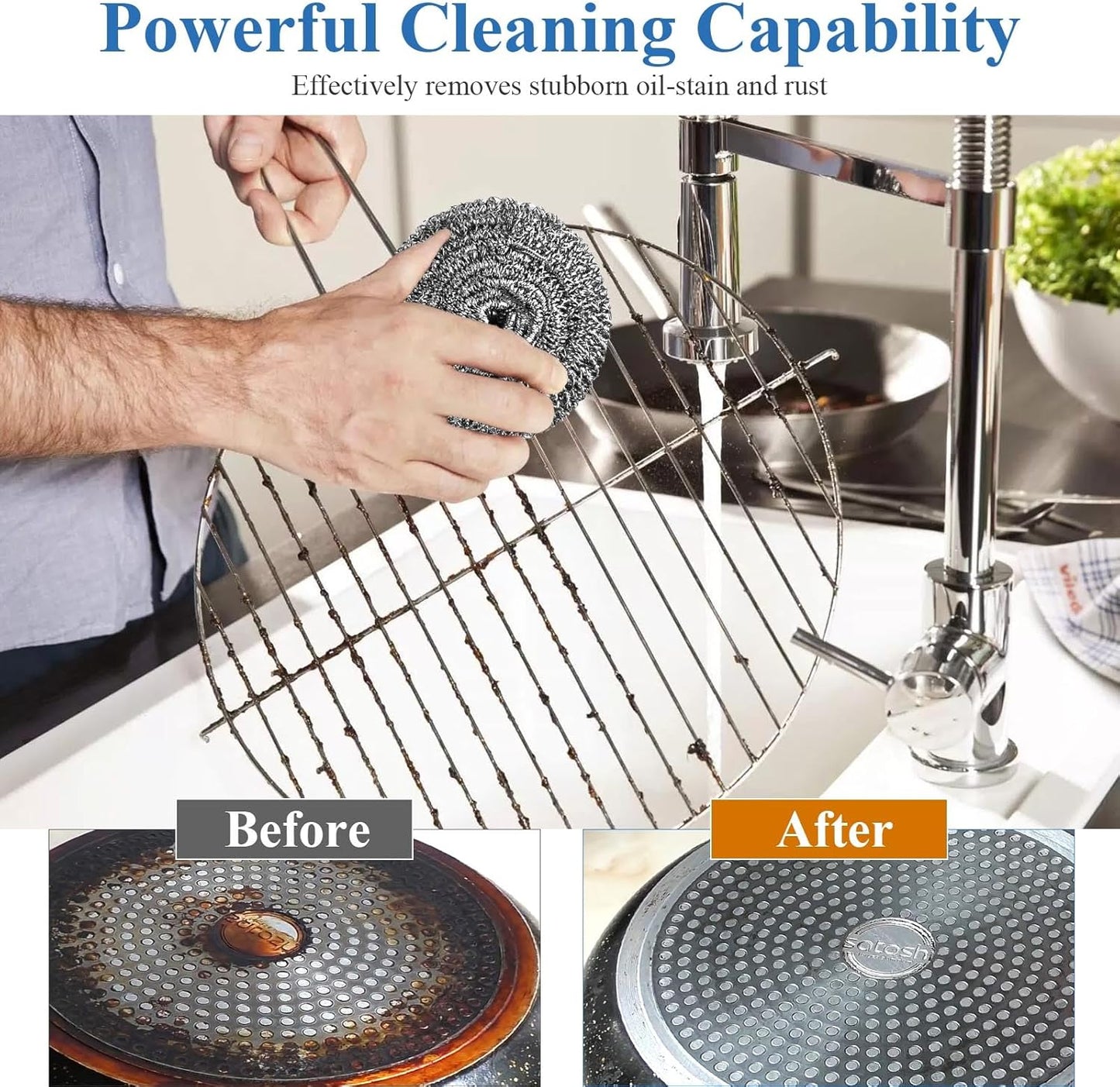 40 Pcs Stainless Steel Scrubber Bulk, Heavy Duty Steel Wool Scrubber 40 Gram, Large Metal Sponge Wire Scouring Pad for Tough Cleaning Kitchen Cookware, Removing Rust Dirty