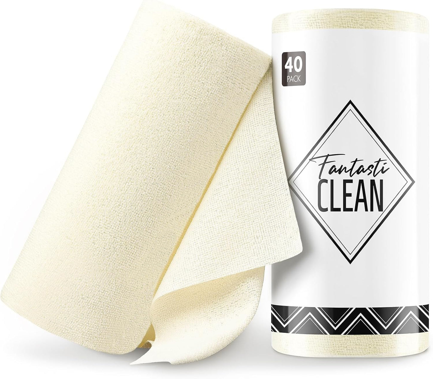 Fantasticlean Microfiber Cleaning Cloth Roll -40 Pack, Tear Away Microfiber Towels, 12" x 12", Reusable, Washable, Scratch Free, Ultra Absorbent Dishcloth for Car, Home Supplies, Pet, Kitchen (Beige)