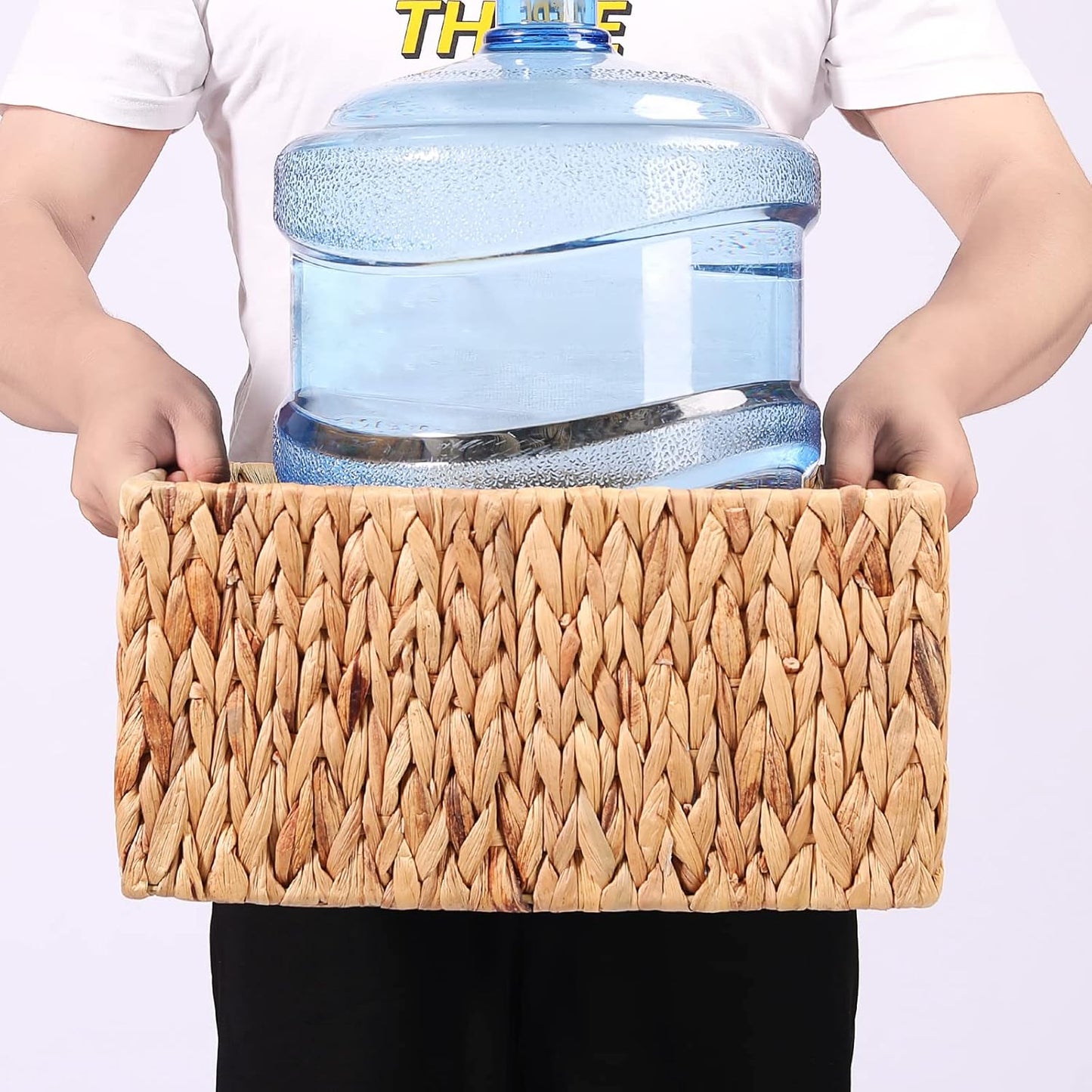 HOONEX Water Hyacinth Storage Baskets, Wicker Baskets for Organizing, Hand Woven Baskets with Carry Handles, Set of 2, Natural