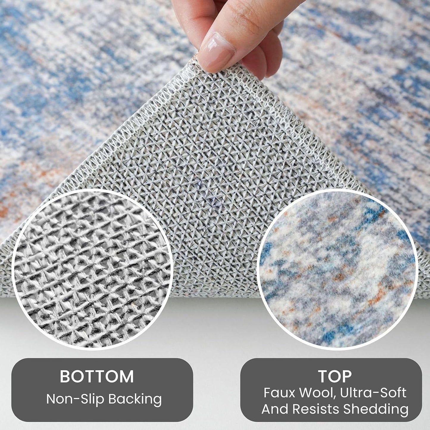 IOHOUZE Abstract Area Rugs 6x9 Ft Washable Rugs for Living Room, Non Slip Dining Room Rug, Printed Faux Wool Rugs for Bedroom, Floor Carpet for Office Nursery Playroom, Blue Rust