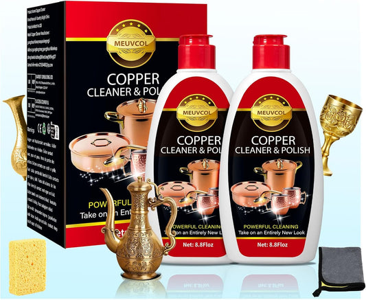 Copper & Brass Cleaner and Polish – 17.6 Oz Gentle Copper Polishing Cream for Pots, Pans, Sinks, Cups, Antiques – Restores Shine, Gentle Removes Tarnish & Stains – Non-Scratch, Easy to Use