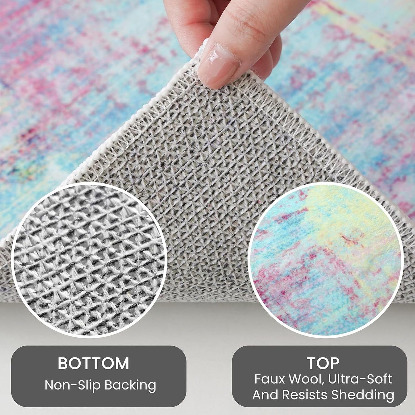 IOHOUZE Abstract Runner Rug 2x8 Ft Washable Runners for Hallways, Non Slip Kitchen Runner Printed Faux Wool Entryway Runner Indoor, Modern Abstract Floor Carpet for Hall Kitchen Bedroom, Pink Teal