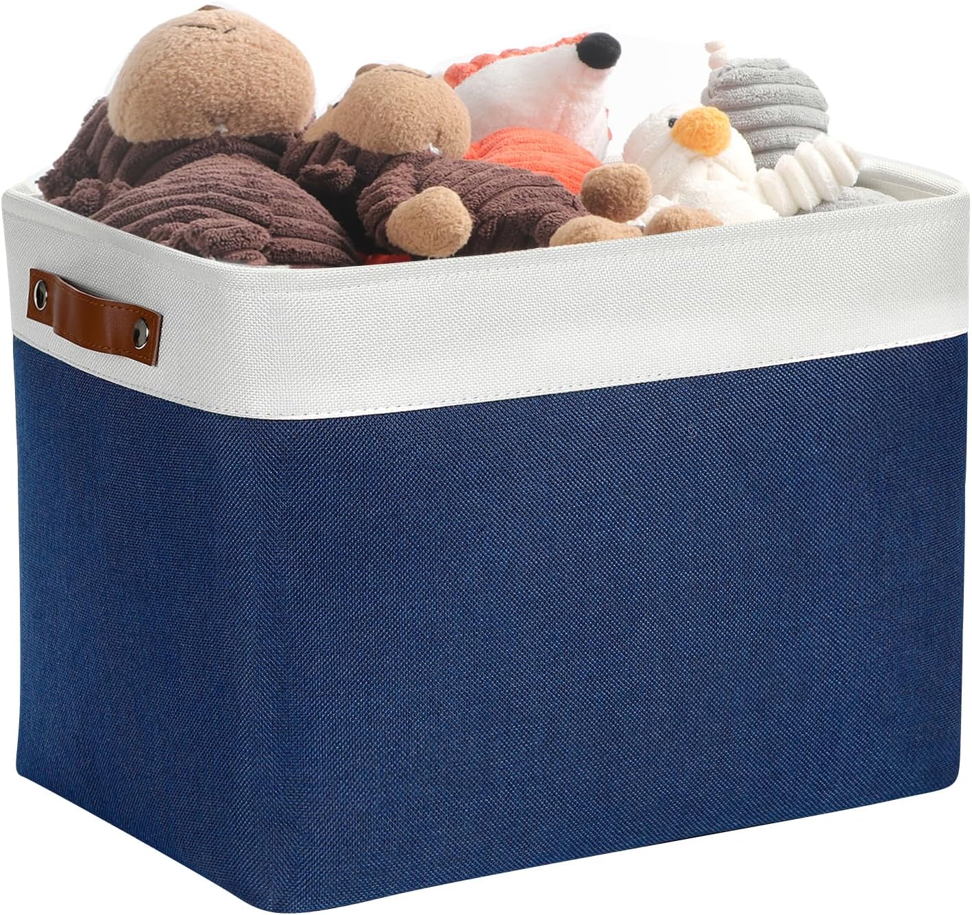 DULLEMELO Large Storage Baskets, Fabric Storage Bins for Organizing Foldable Linen Shelf Baskets for Clothes, Toys, Closet, Laundry (White&Blue,16"x12"x12"-1 Pack)