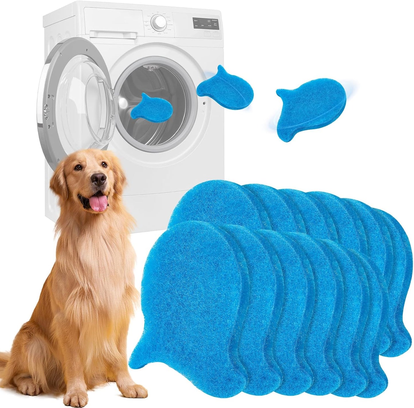 12PCS Pet Hair Remover for Laundry, Reusable Laundry Pet Hair Catcher, Soft Fish Shape Pets Hairs & Lint Catcher for Washing Machine, Dryer, Washer, Bedding, Clothes (Blue)