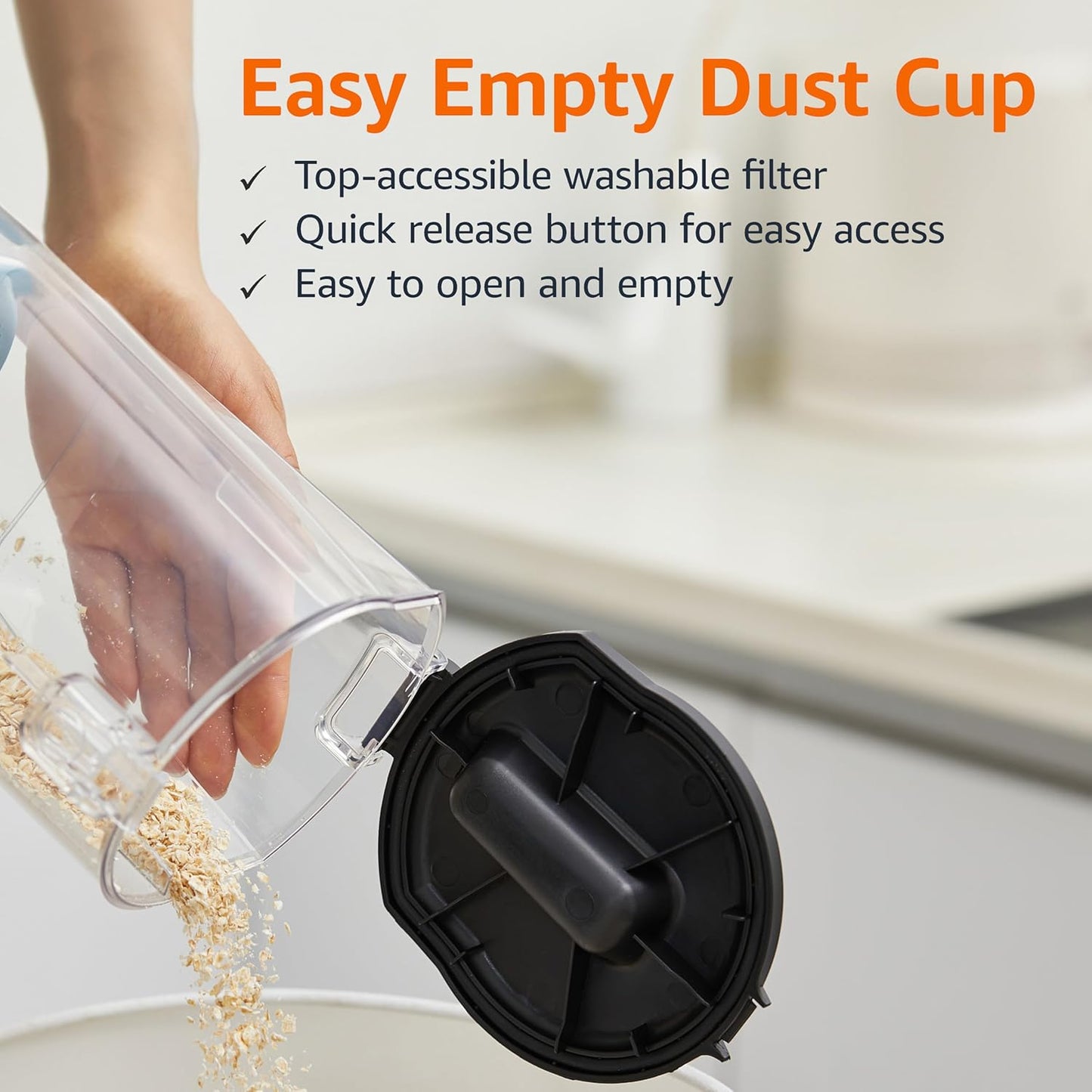 Amazon Basics Upright Bagless Vacuum Cleaner for Carpet and Hard Floors, With Crevice and Upholstery Tools, Detachable Handle, Lightweight (8.4 lbs), 1.7L Dust Cup, 720W, 25ft Cord, Black/White