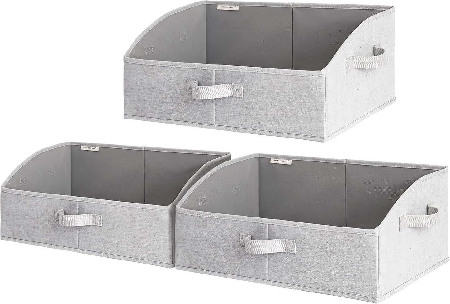 StorageWorks Closet Storage Bins, Trapezoid Organizer Box for Shelves, Fabric Clothes Bin, Foldable Organizing Baskets with Handles, Large, Light Grey, 3-Pack
