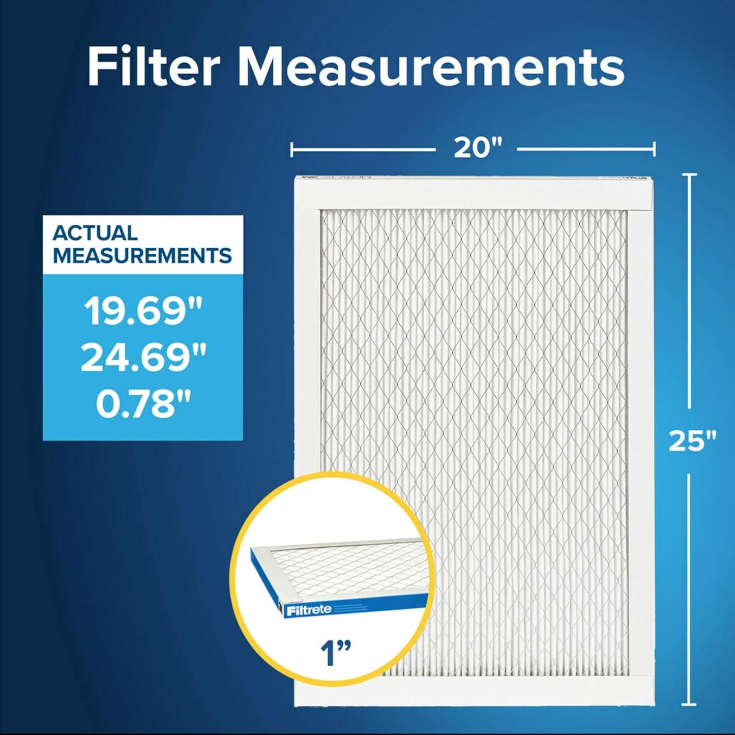 Filtrete 20x25x1 AC Furnace Air Filter, MERV 13, MPR 1900, Premium Allergen, Bacteria & Virus Filter, 3-Month Pleated 1-Inch Electrostatic Air Cleaning Filter, 6-Pack (Actual Size 19.69x24.69x0.78 in)
