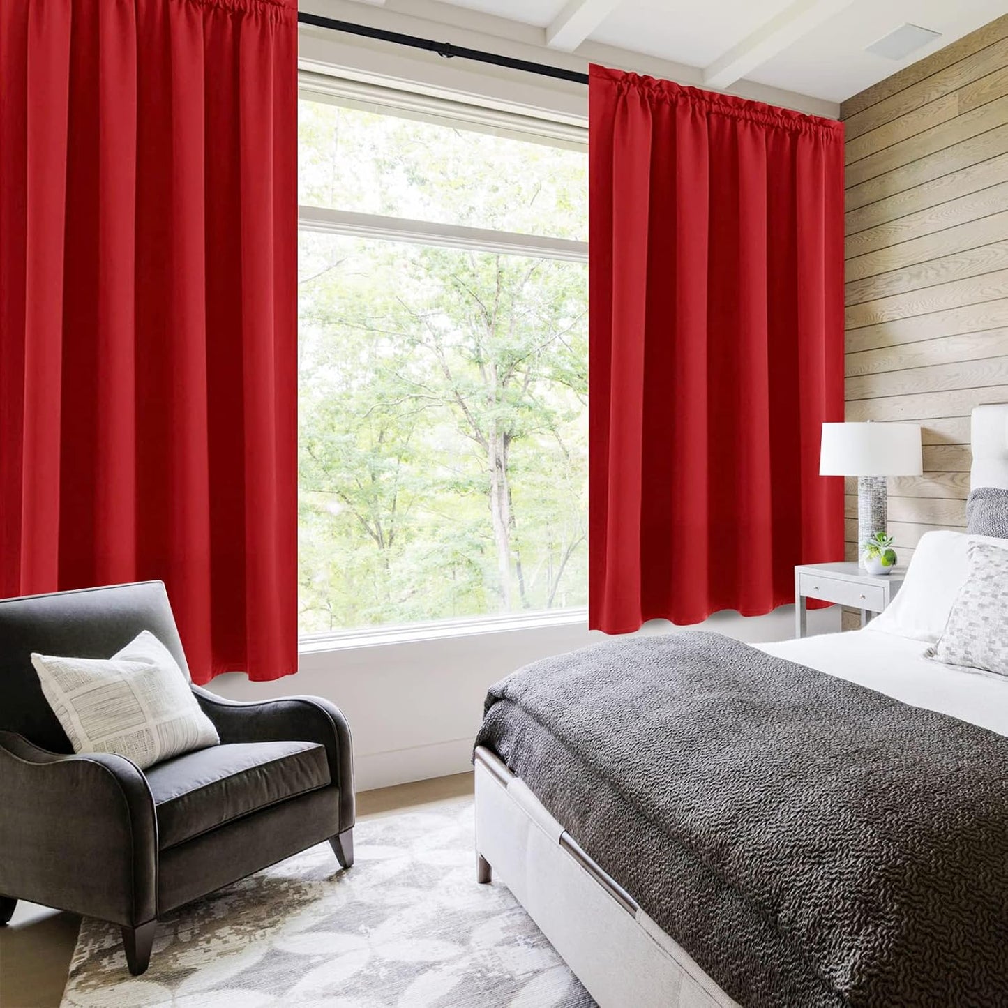 DWCN Blackout Curtains Room Darkening Thermal Insulated Bedroom Curtains Window Curtain Panels, 52 x 63 inches Long, Set of 2 Red Rod Pocket Drapes