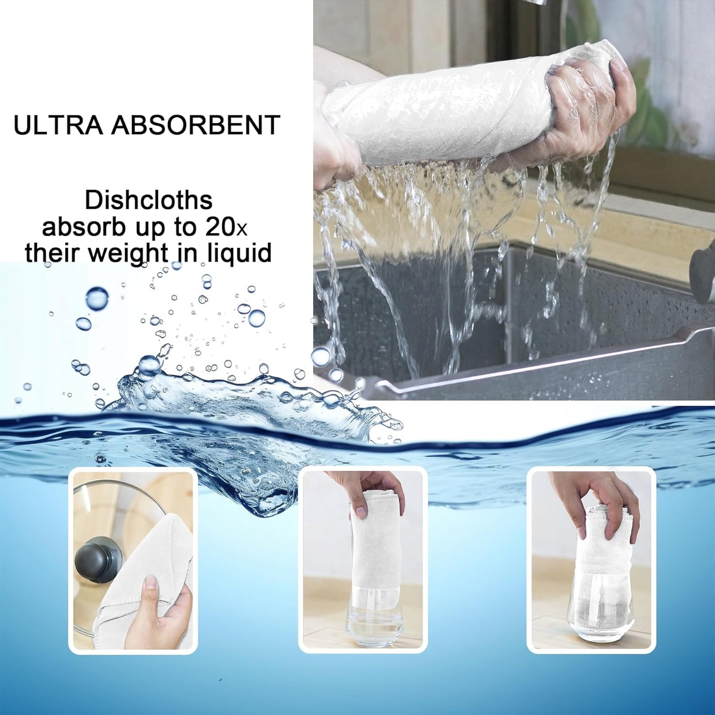 kimteny 13x28 Inches Kitchen Cloth Dish Towels, 400 GSM Premium Dishcloths, Super Absorbent Coral Velvet Microfiber Cleaning Cloths, Fast Drying Rags for Washing Dishes (8 Pack, White)