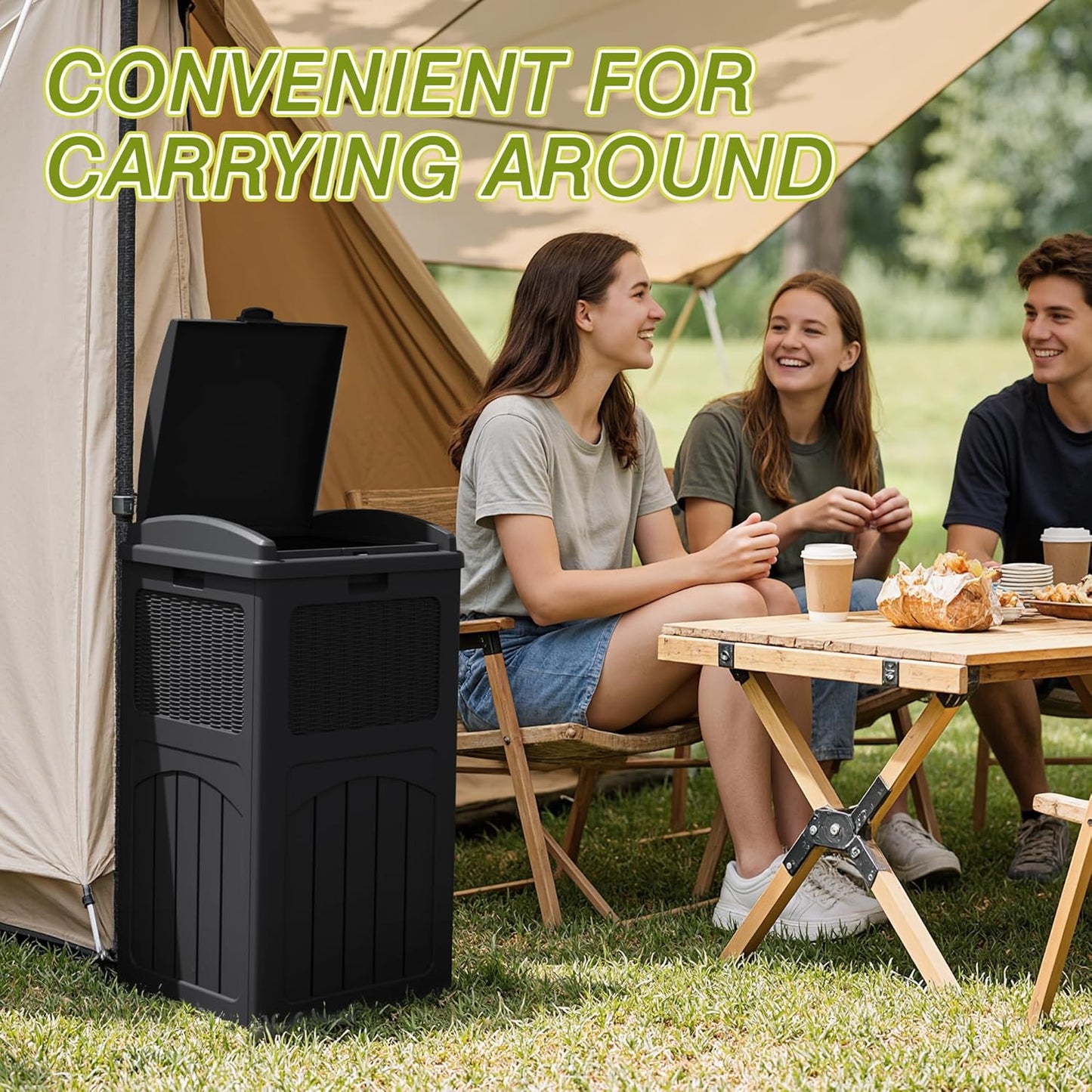 Greesum 33 Gallon Outdoor Trash Can with Lid (2-Pack), Heavy Duty Resin Garbage Bin, Waterproof & UV Resistant for Patio, Garden, Deck, Yard, Dark Black