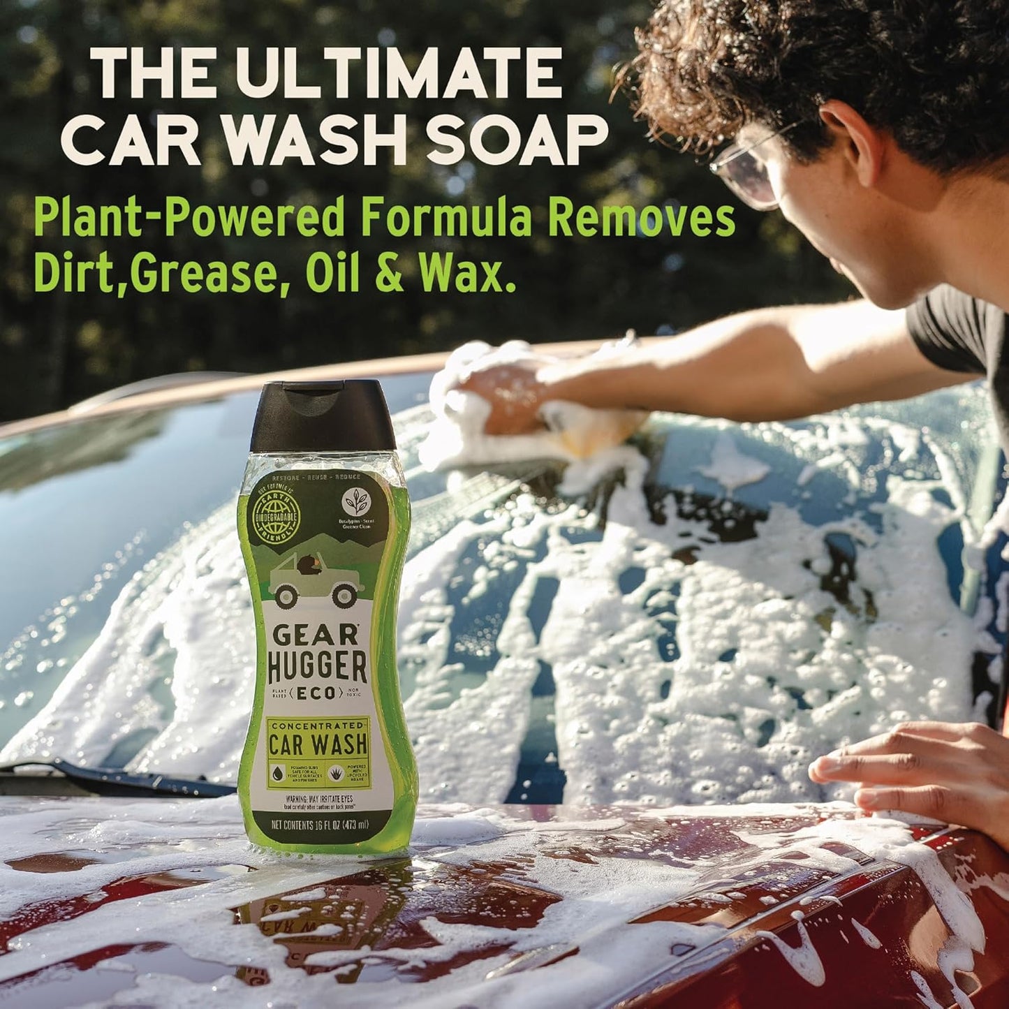 Gear Hugger Car Wash Soap (16 oz, Pack of 1) – Eco-Friendly Car Cleaner, Biodegradable Car Wash with Natural Saponins & Eucalyptus – Safe Car Soap for All Vehicle Surfaces