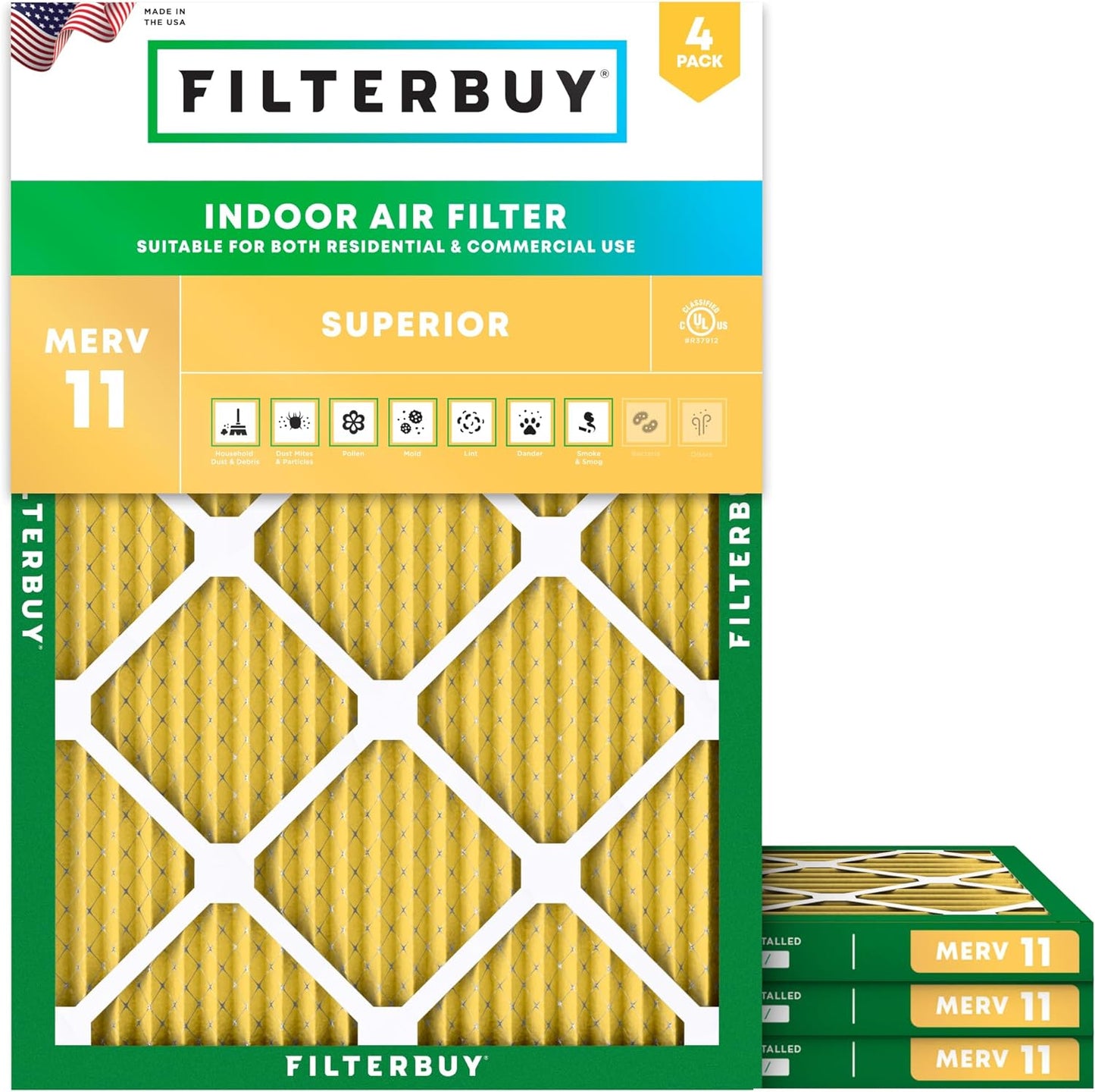 Filterbuy 25x32x1 Air Filter MERV 11 (MPR 1200) Allergen Defense Replacement (4-Pack), Electrostatic Pleated HVAC AC Furnace Filters, Made in USA (Actual Size: 24.50 x 31.50 x 0.75)