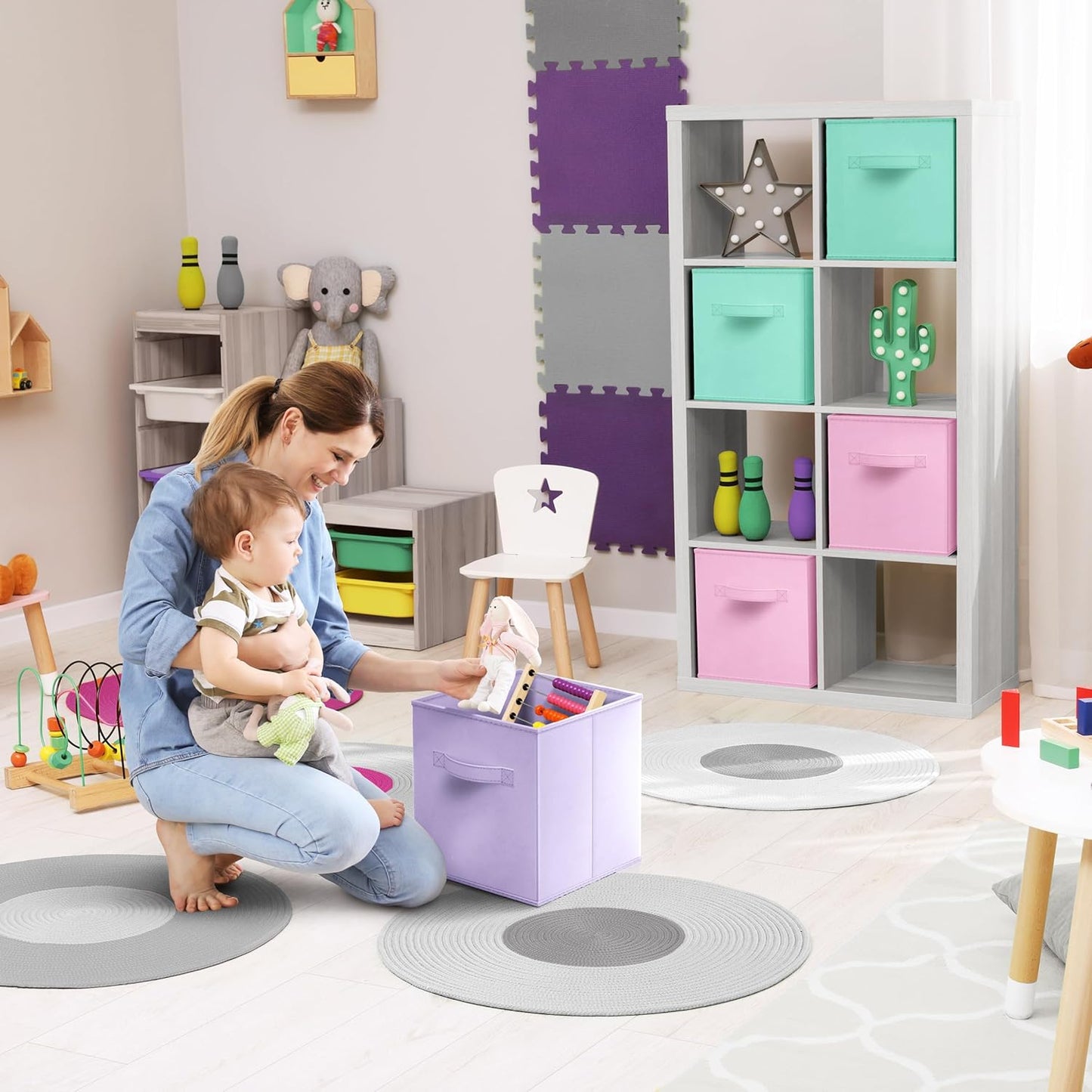 Sorbus Fabric Storage Cubes - 6 Foldable Storage Bins for Organizing Pantry, Cubbies, Toy Box - Clothes Storage & Closet Organizer - 13 Inch Collapsible Cube Baskets for Shelves with Handle